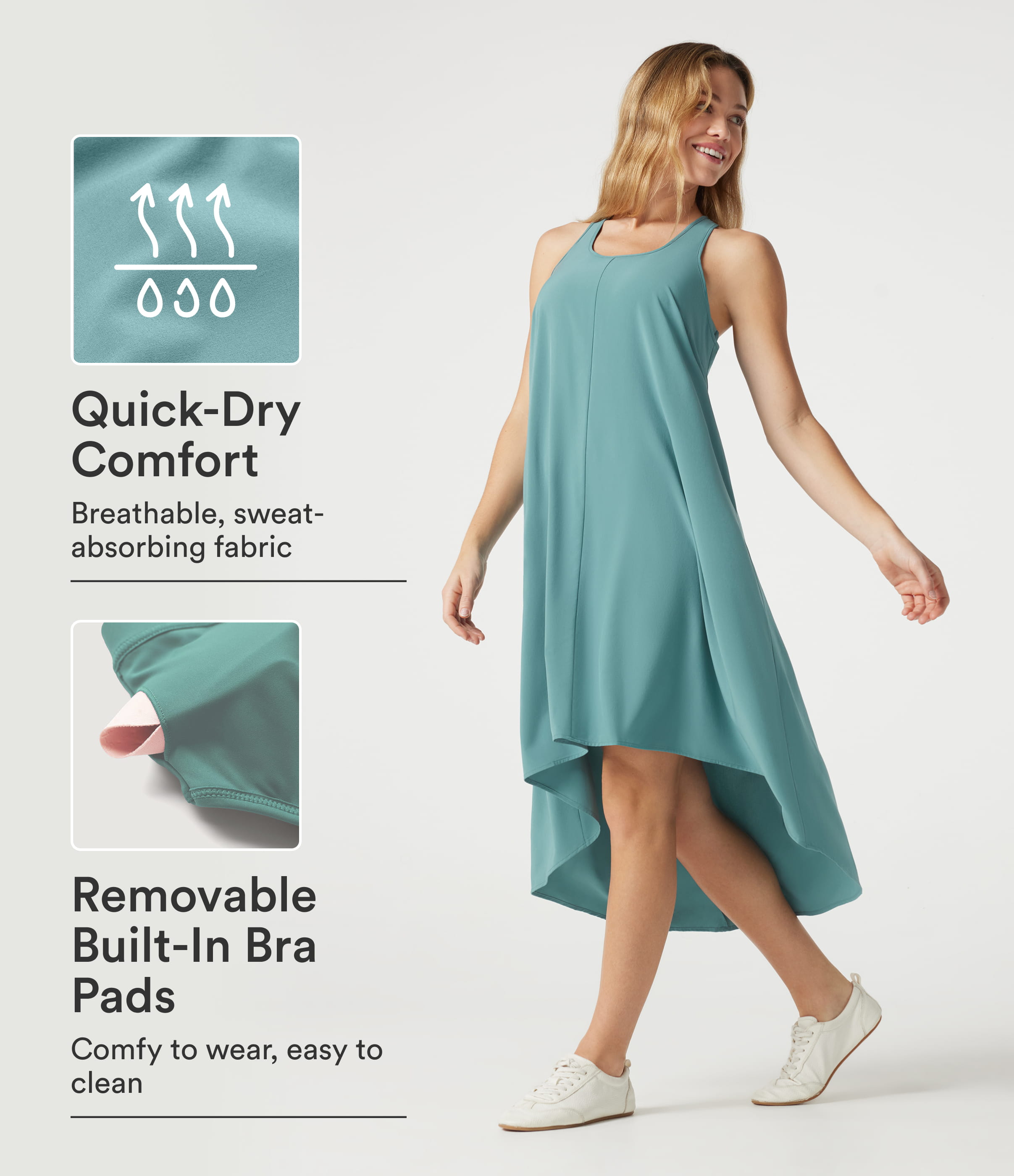 Breezeful™ Backless Racerback Side Pocket High Low Flowy Midi Quick Dry Casual Dress