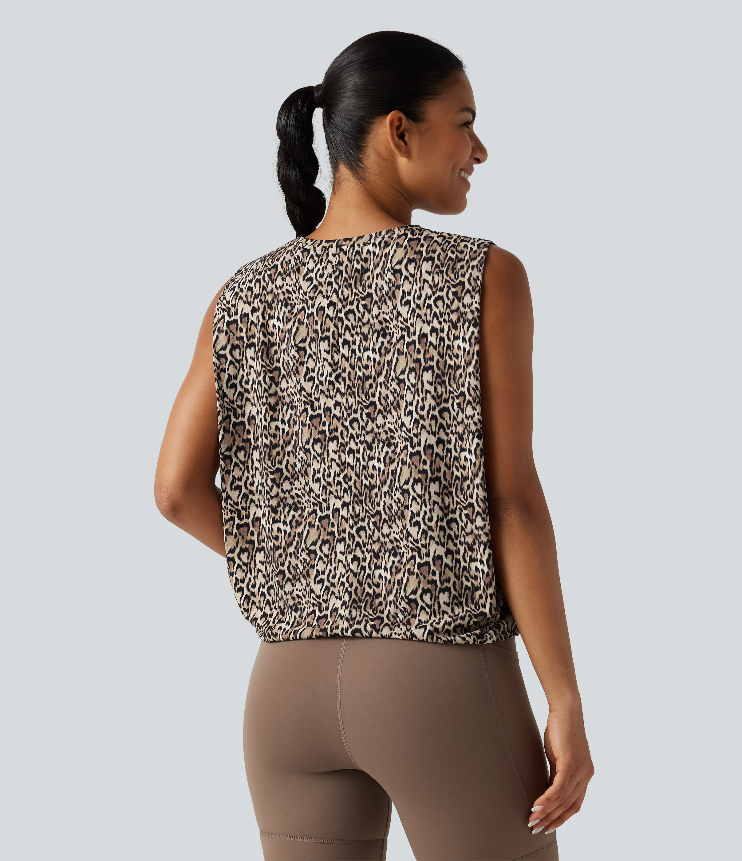 Sahara Smoke Leopard Round Neck Leopard Print Workout Tank Top / 2