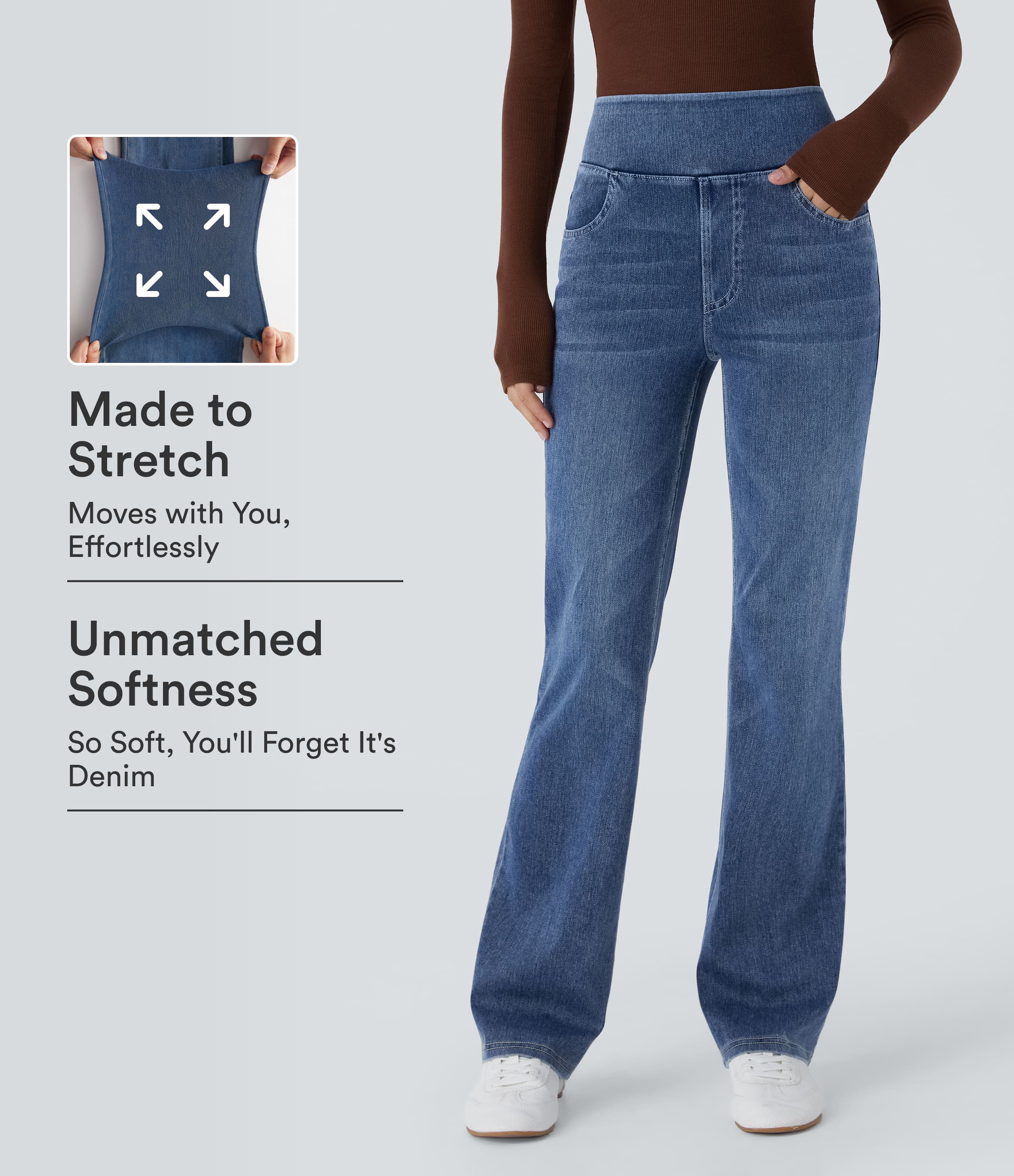 Halara Flex™ High Waisted Pockets Washed Casual Bootcut Jeans