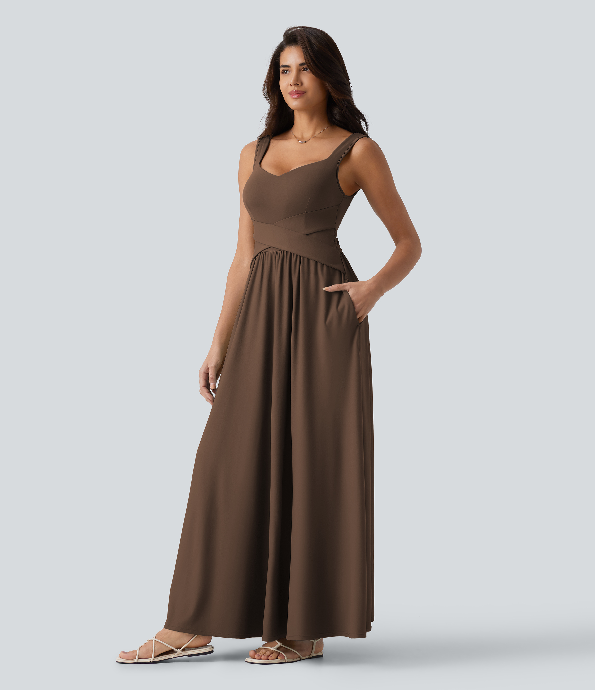 women's cool flowy bra dress Built-in Maxi Casual with Pockets E-G Camisole
