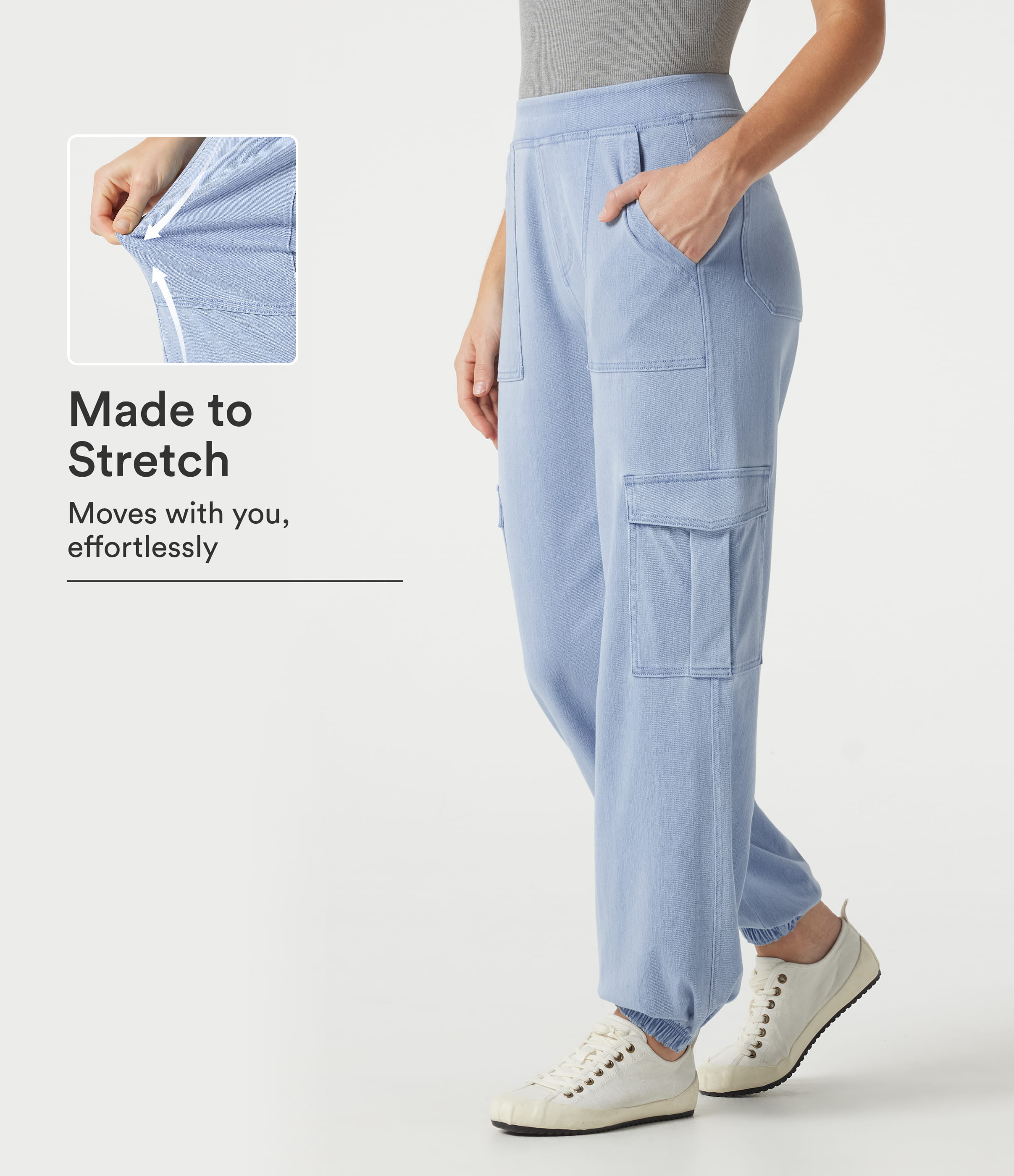 Halara Flex™ Denim Mid Rise Casual Cargo Joggers with Pockets