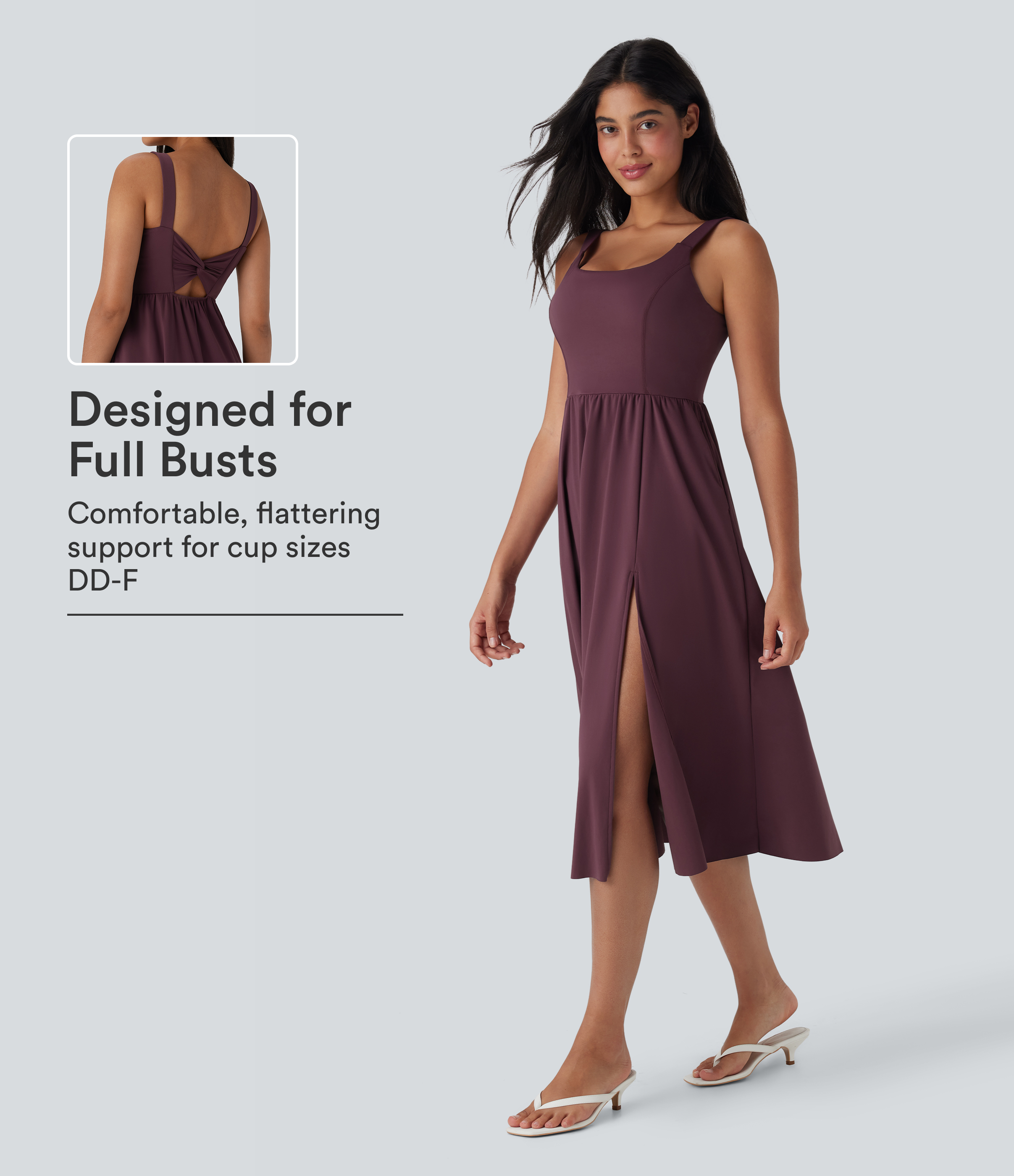 SoftlyZero™ Airy Padded Cool Touch Midi Casual Dress with Pockets DD-F Cups