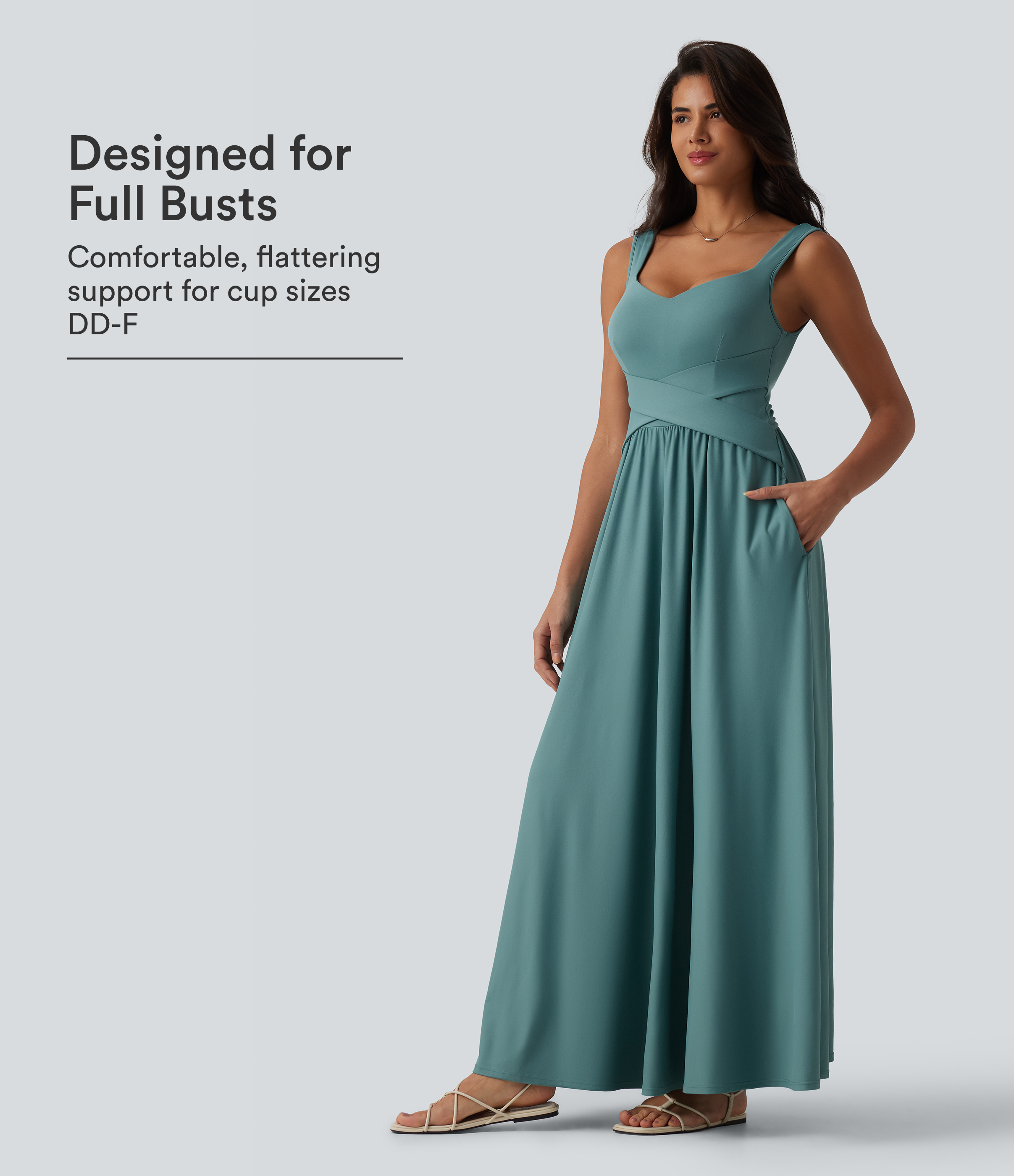 Built-in Bra Flowy Maxi Casual Dress with Pockets DD-F