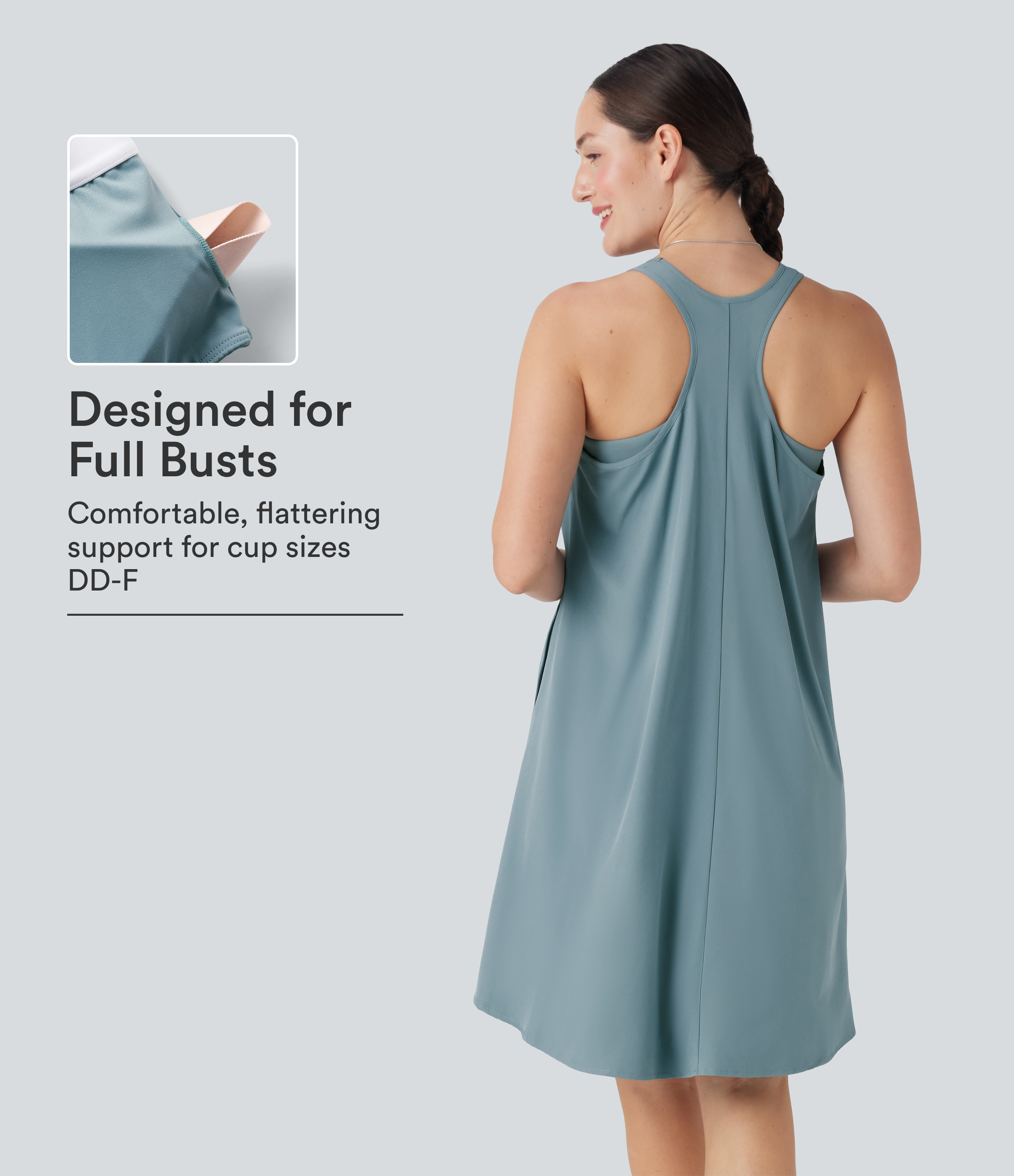 Stone Blue Breezeful™ RacerPocket High Low Flowy Mini Quick Dry Casual Dress E-G Cups / 1