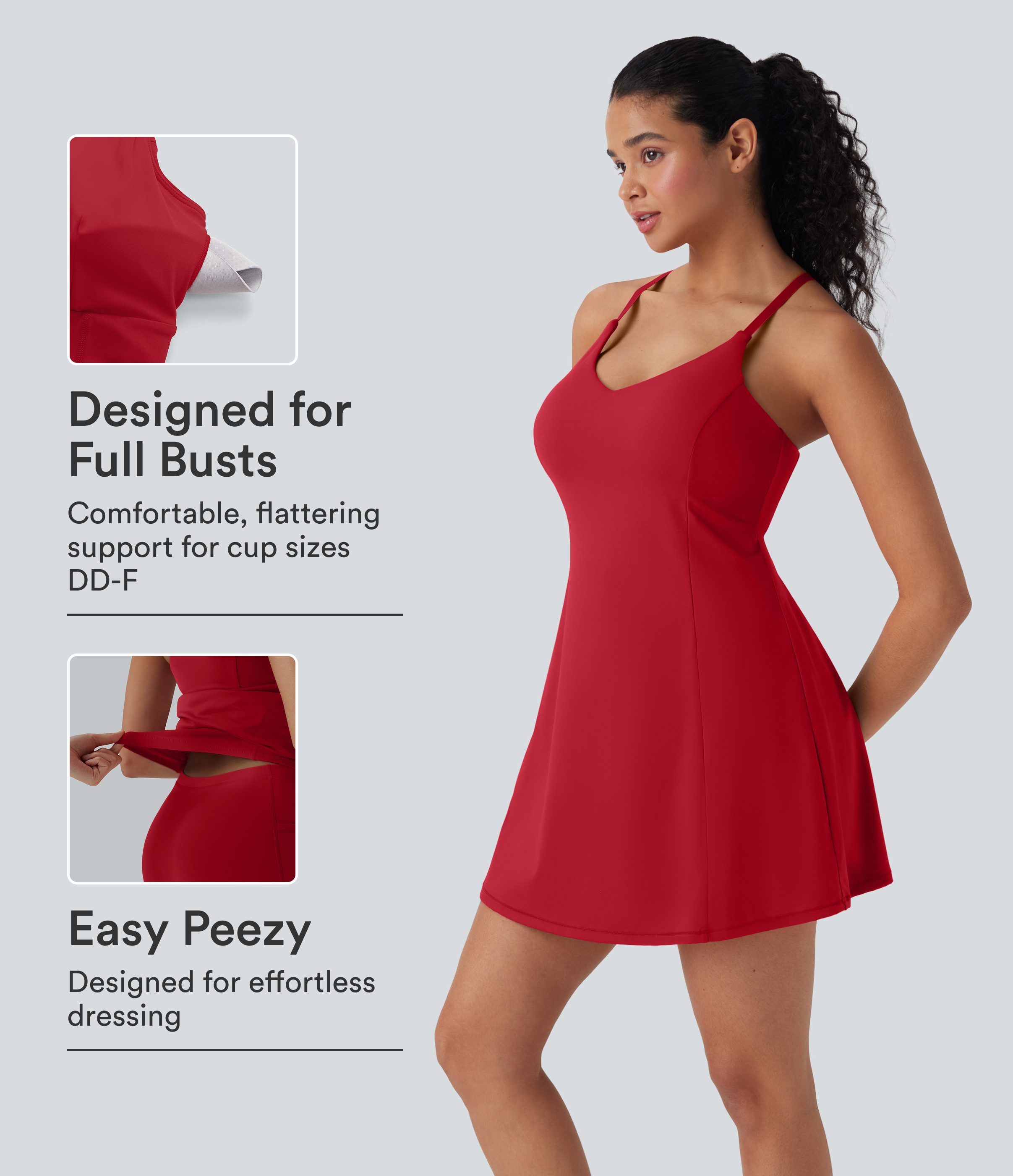 Salsa SoftlyZero™ mini vestido activo 2 en 1 de toque fresco para baile con bolsillos - Edición Easy Peezy, copas D-F / 1