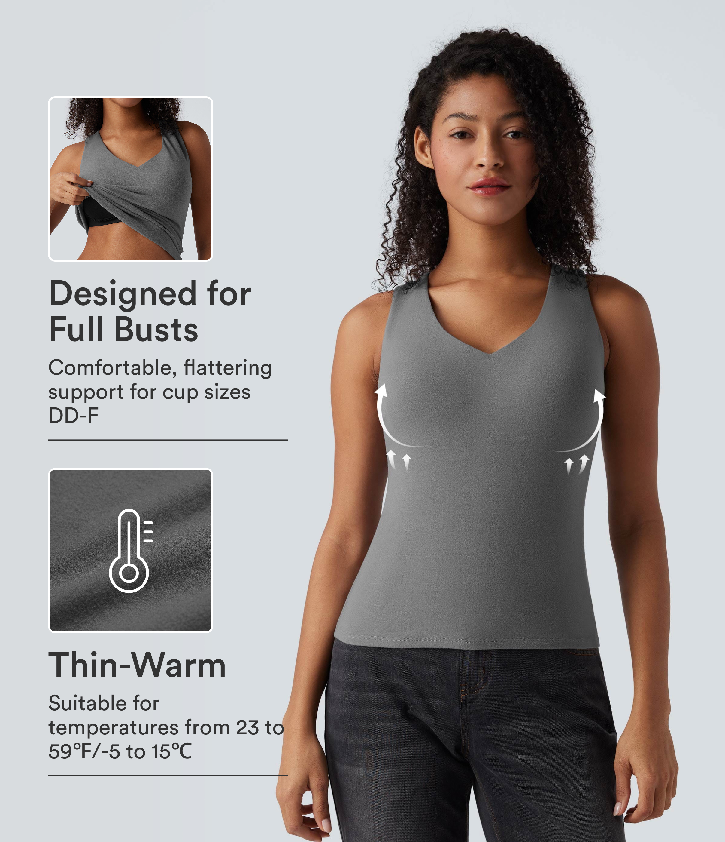 Halara HeatCore V Neck Push-Up Casual Warming Tank Top E-G Cups