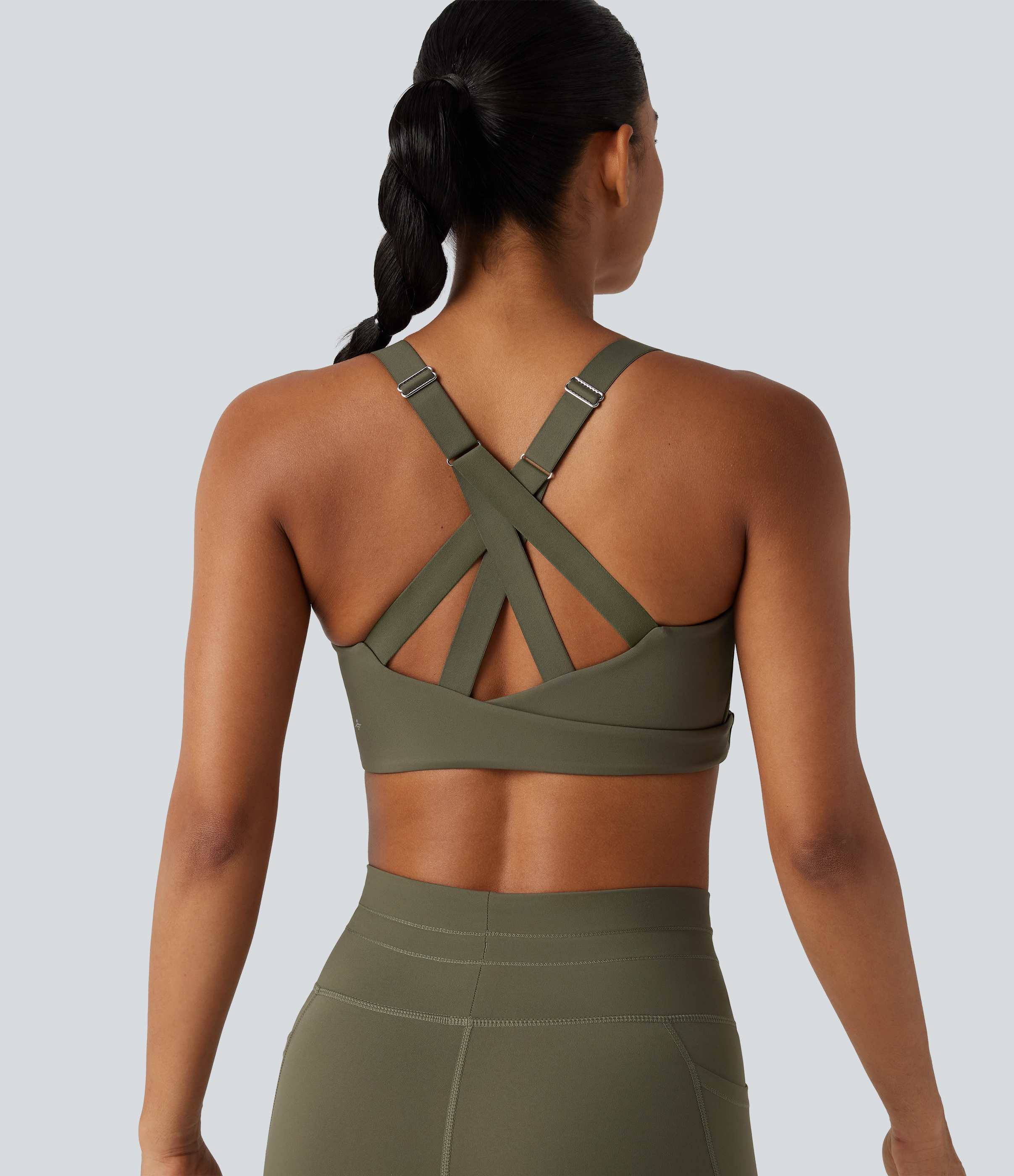 Medium Support Crisscross Back Adjustable Buckle Breathable Mesh Built-in Bra InstantCool Quick Dry Training Sports Bra-UPF50+