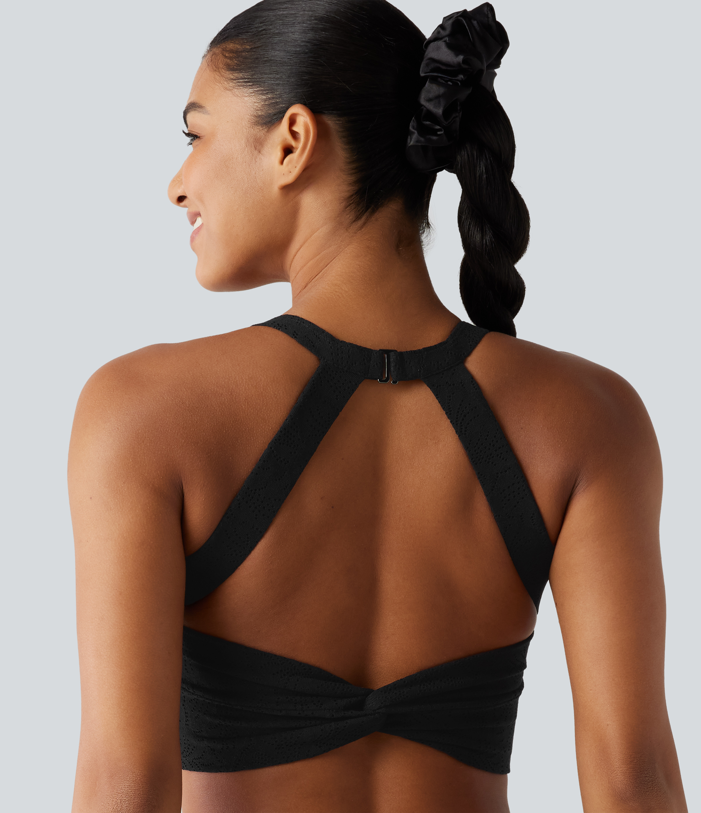SoftlyZero™ Twisted Backless Contrast Lace Built-in Bra Yoga Tank Top