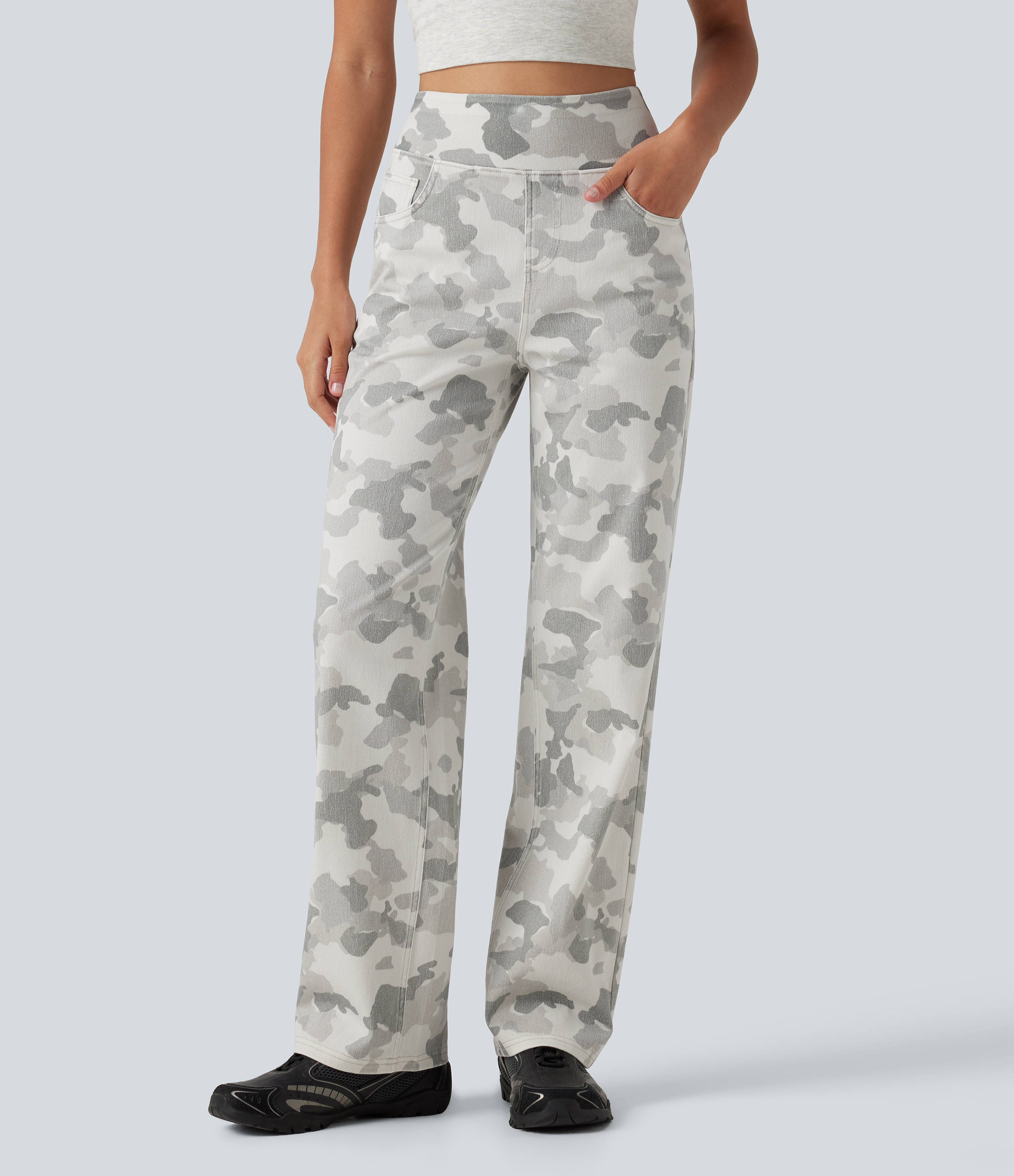 Halara Flex™ High Waisted Straight Leg Camo Casual Jeans with Pockets