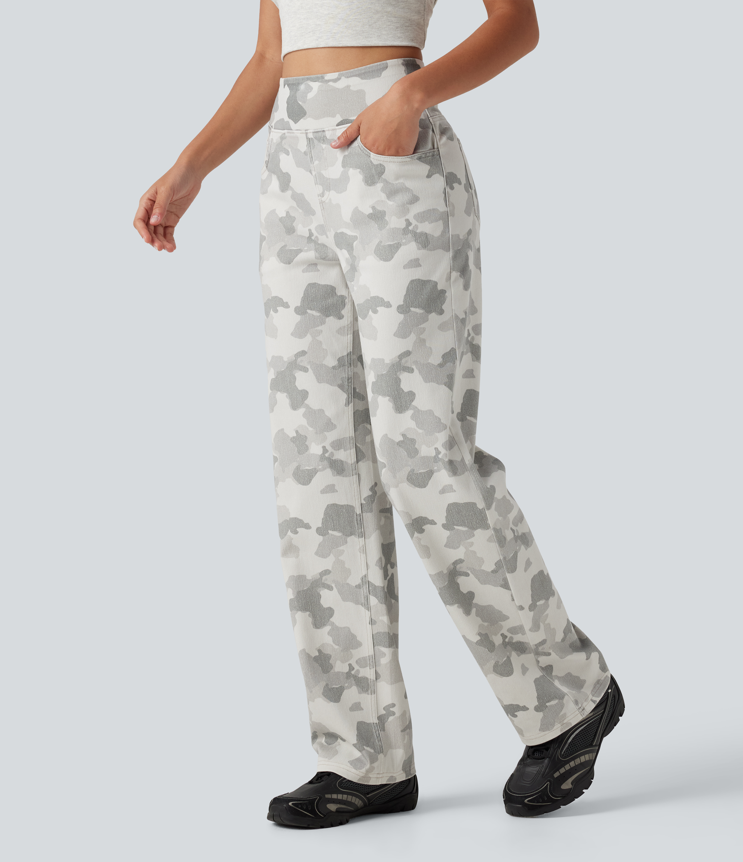 Halara Flex™ High Waisted Straight Leg Camo Casual Jeans with Pockets