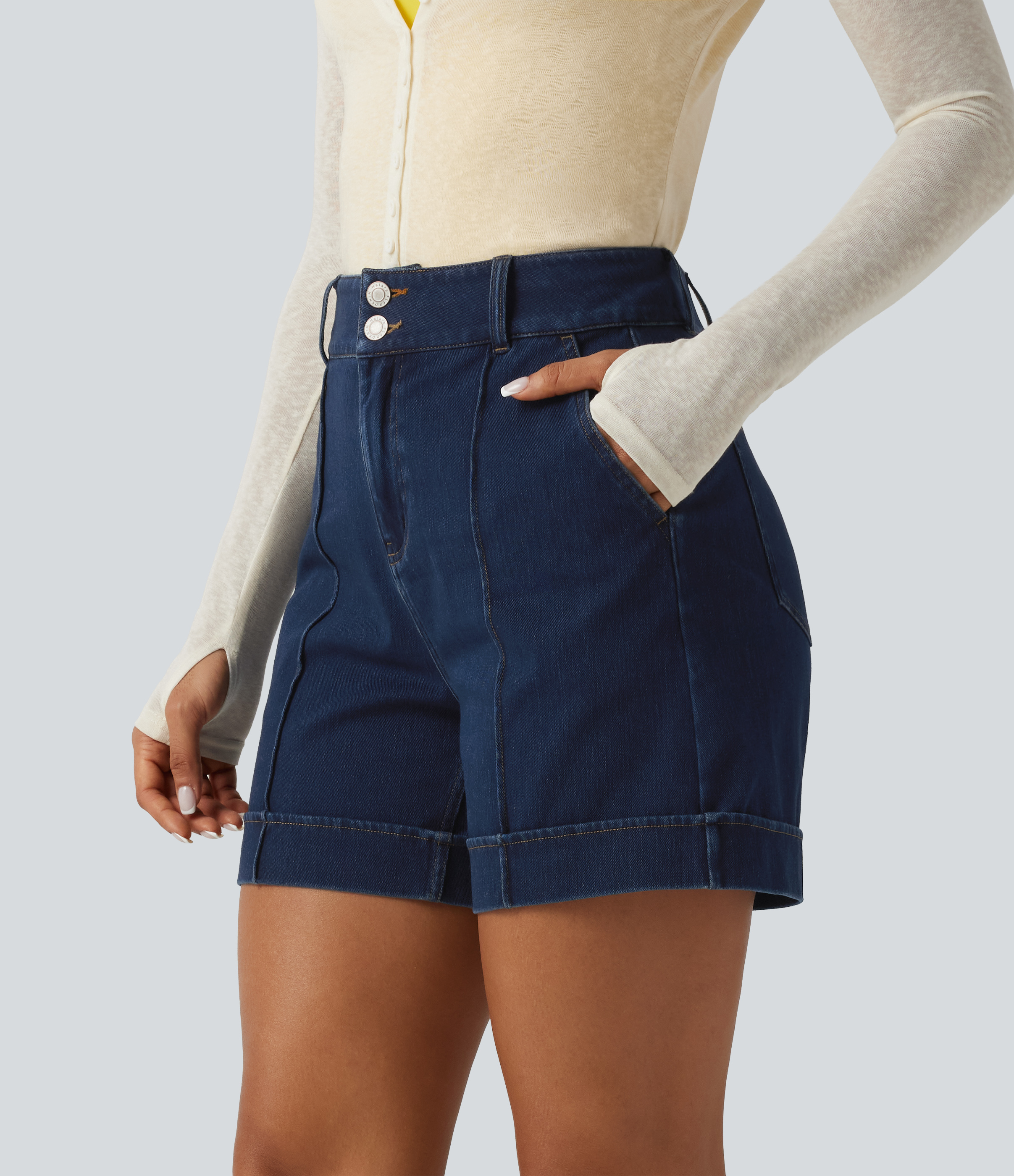 Halara Flex™ High Waisted Denim Casual Shorts 5'' with Pockets