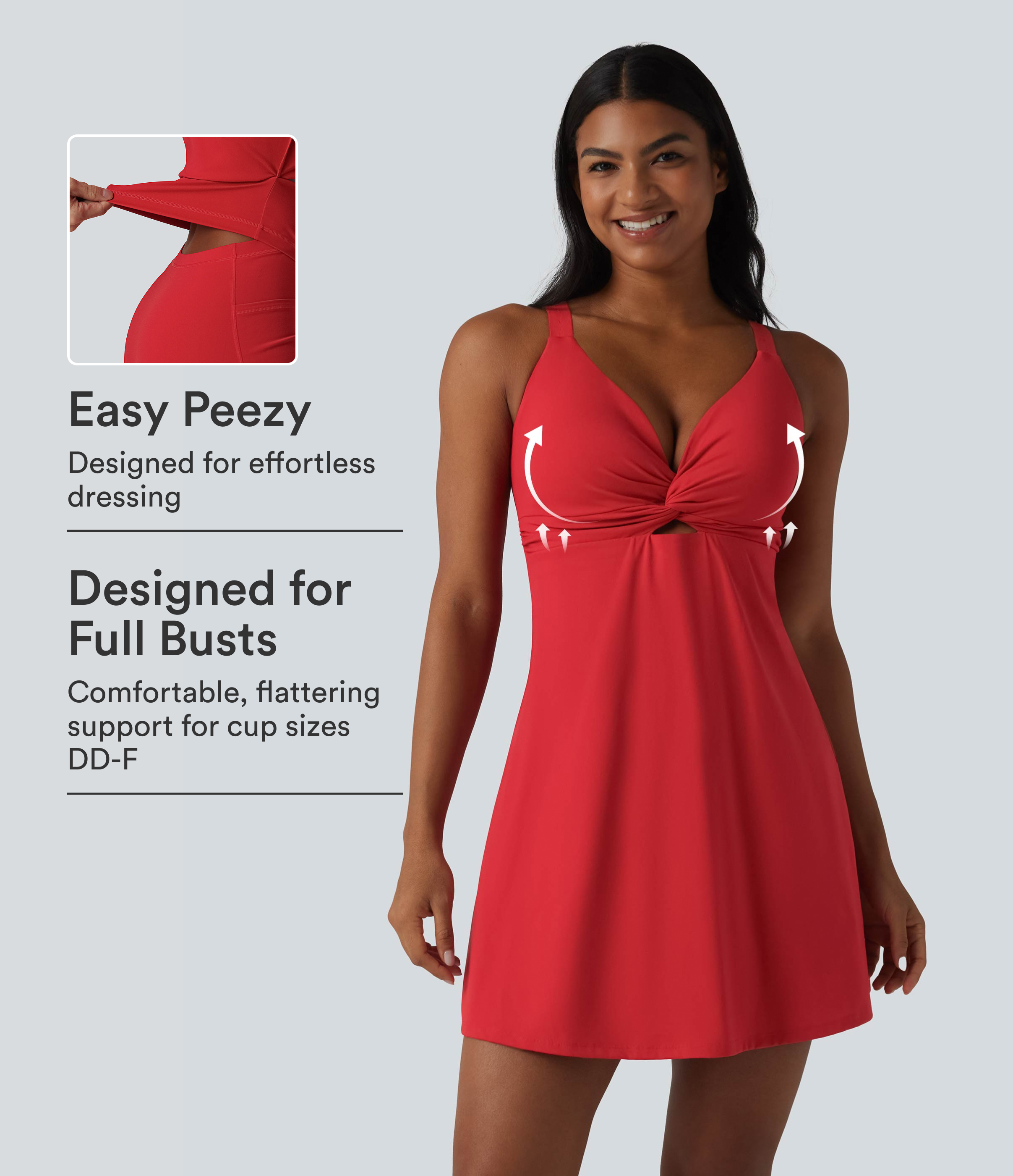 SoftlyZero™ Plush Push-Up Twisted Adjustable Straps Non-Removable Pad Dance Active Dress DD-F Cups with Pockets-Easy Peezy