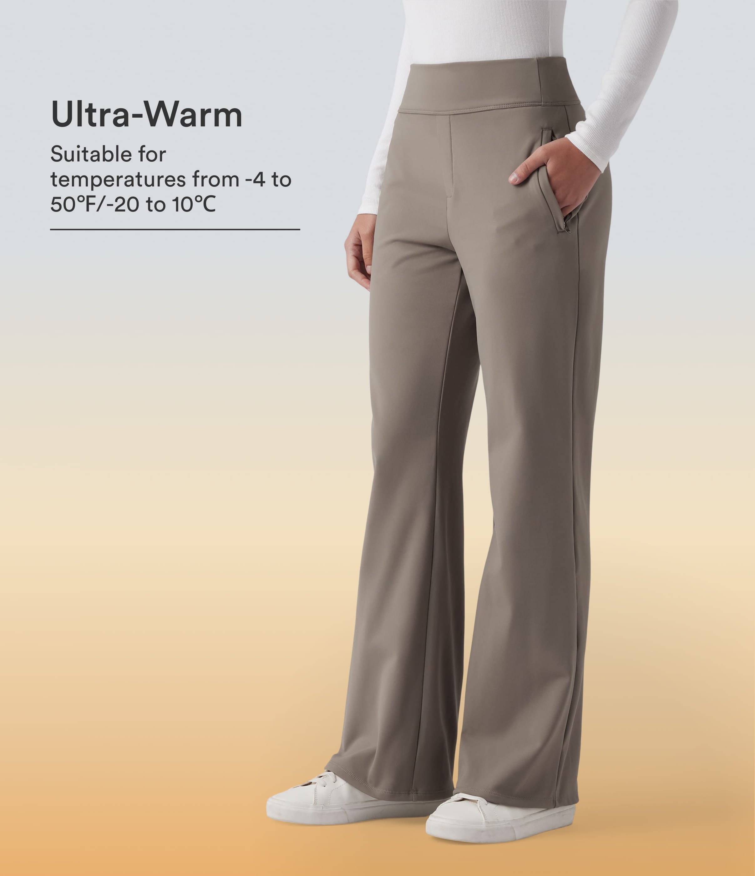 Mid Rise Fleece Work Flare Pants with Zip Pockets