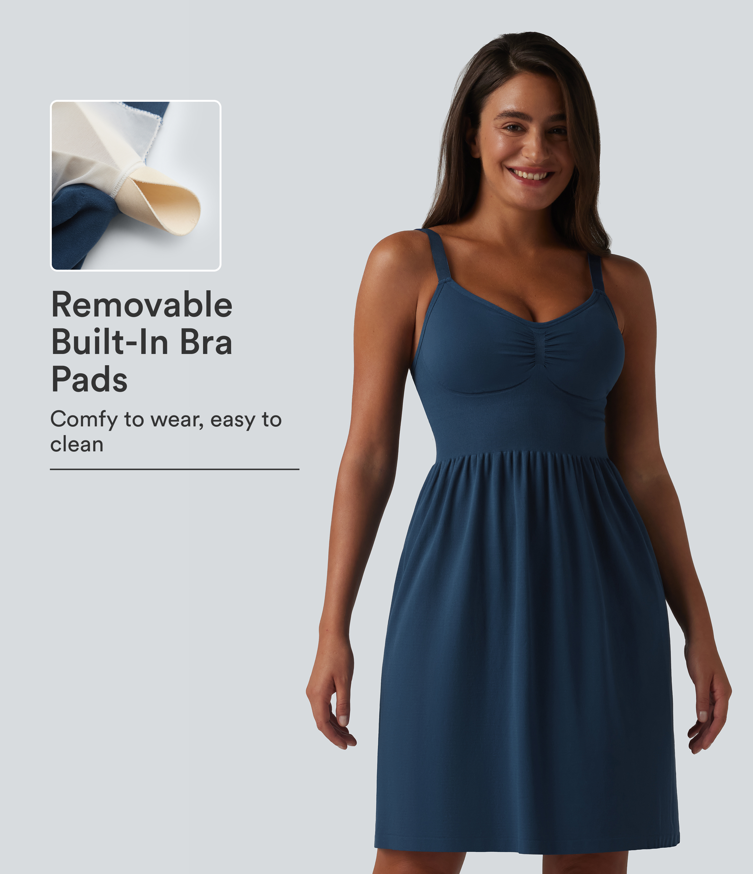 OneForm Seamless Flow Deep V-neck Sleeveless Ruched Built-in Bra Mini Casual Dress