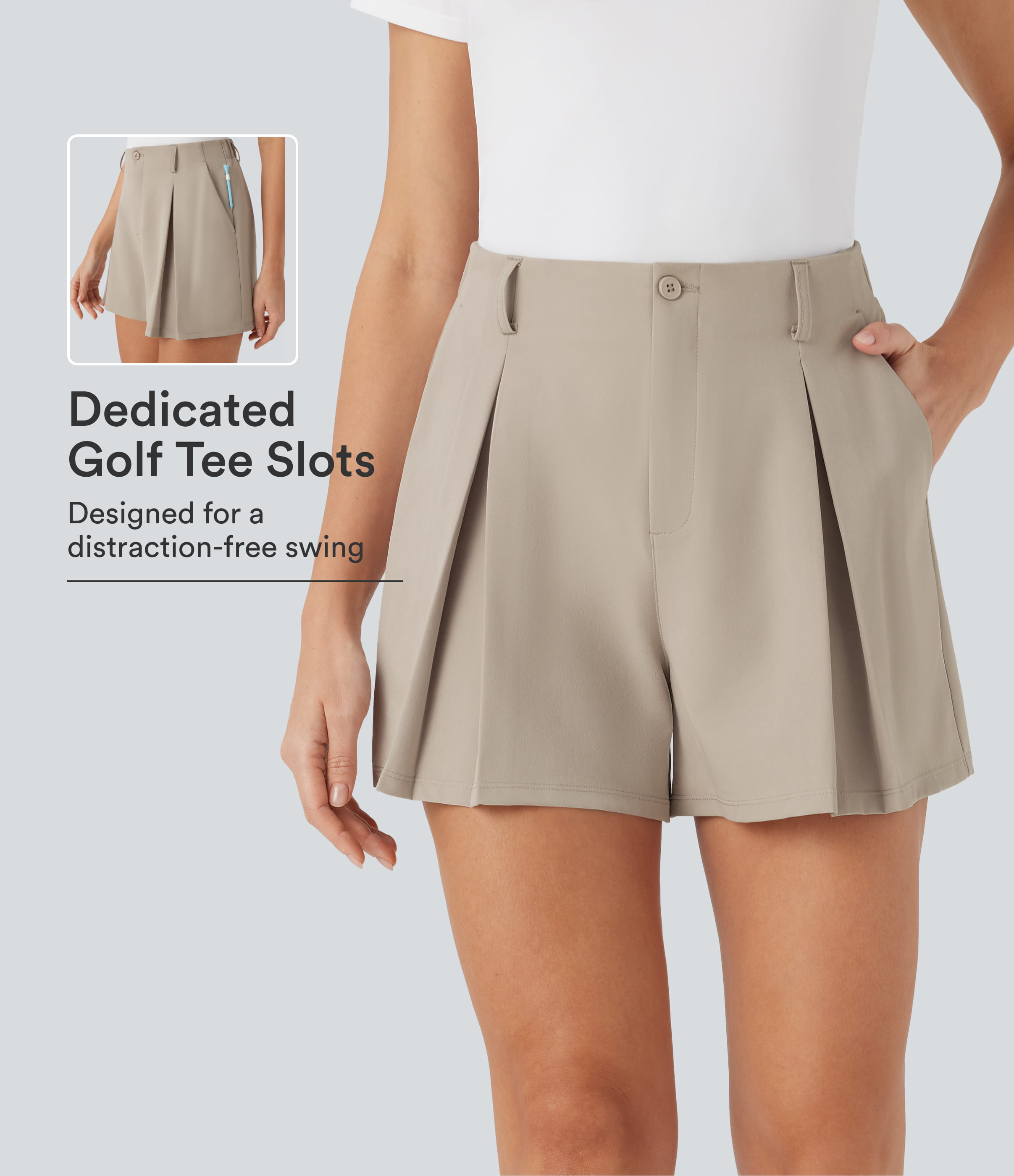 Quick Dry High Waisted Sied Pocket Golf Shorts-Golf Tee Pocket-UPF 40+