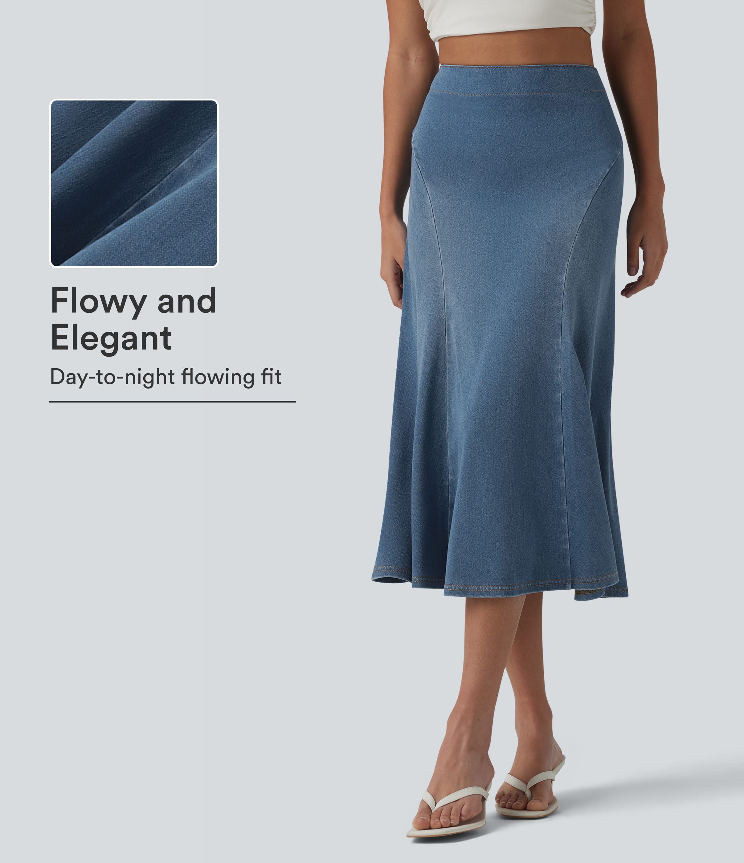 Halara Flex™ Denim High Waisted Midi Draped Lyocell Washed Casual Mermaid Skirt