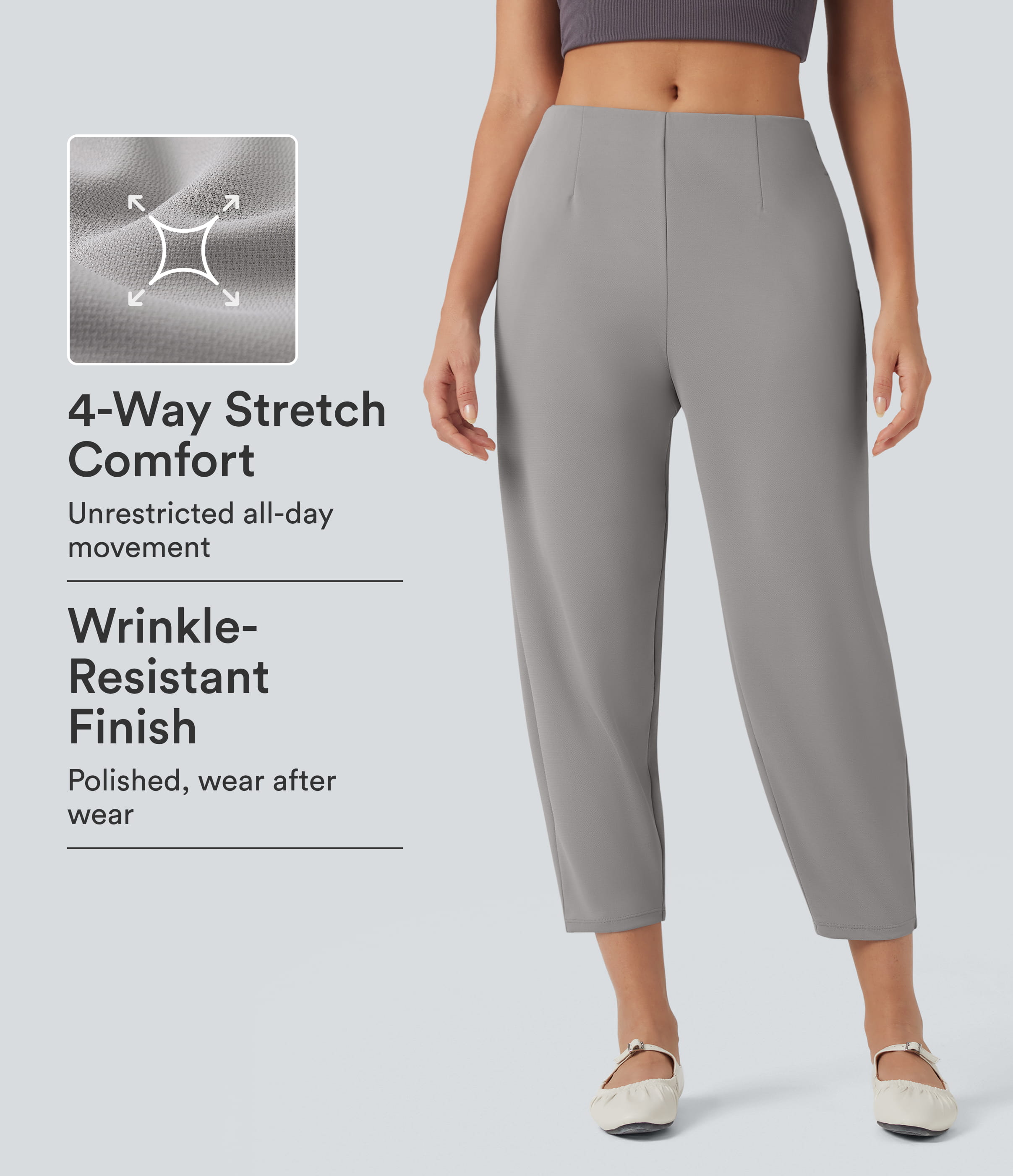 Halara Flex™ Crepe-Arbeitshose mit mittlerer Bundhöhe, schmal zulaufendem Schnitt und Taschen