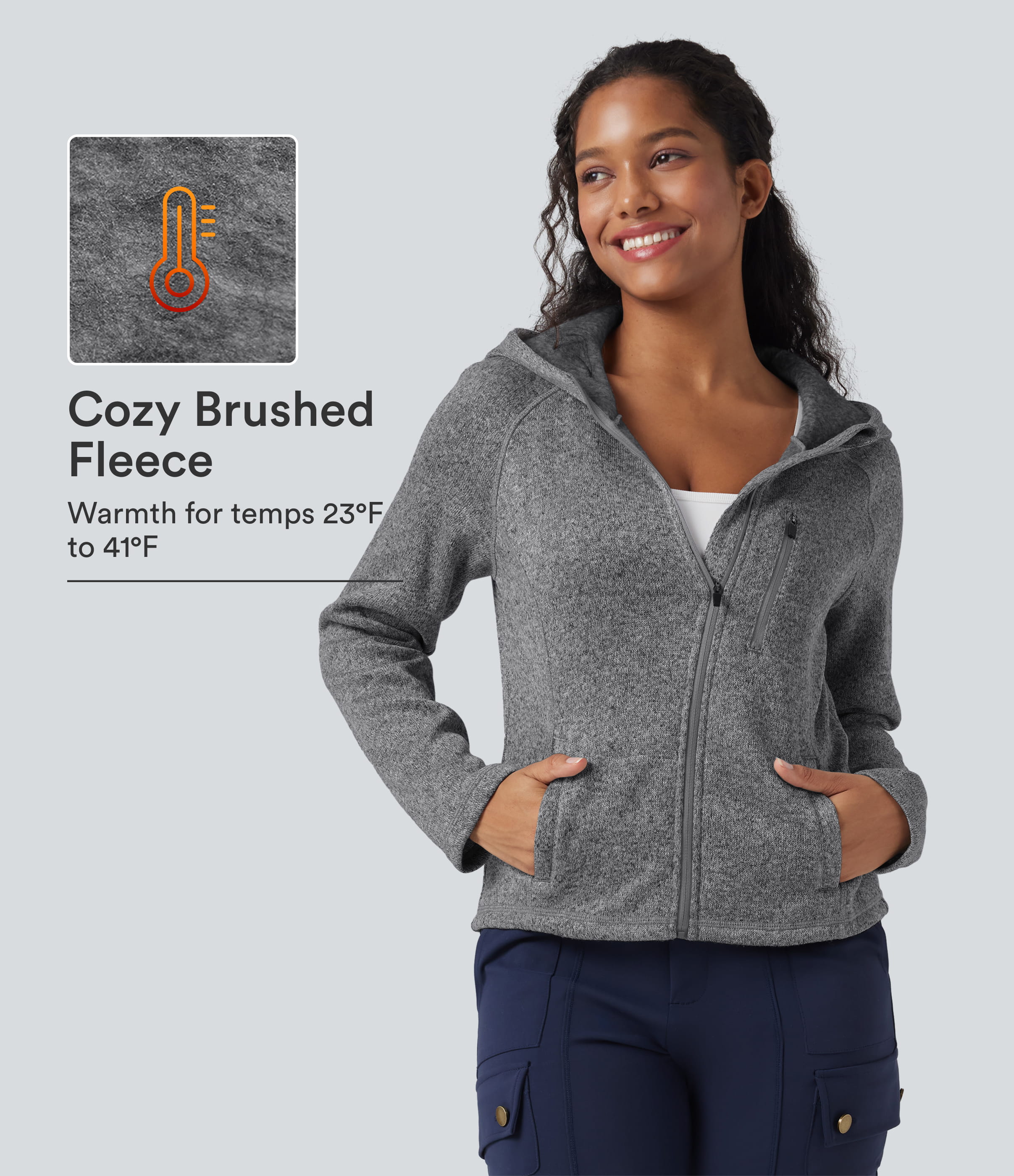 Hooded Long Sleeve Fleece Knitted Hiking Jacket with Pockets