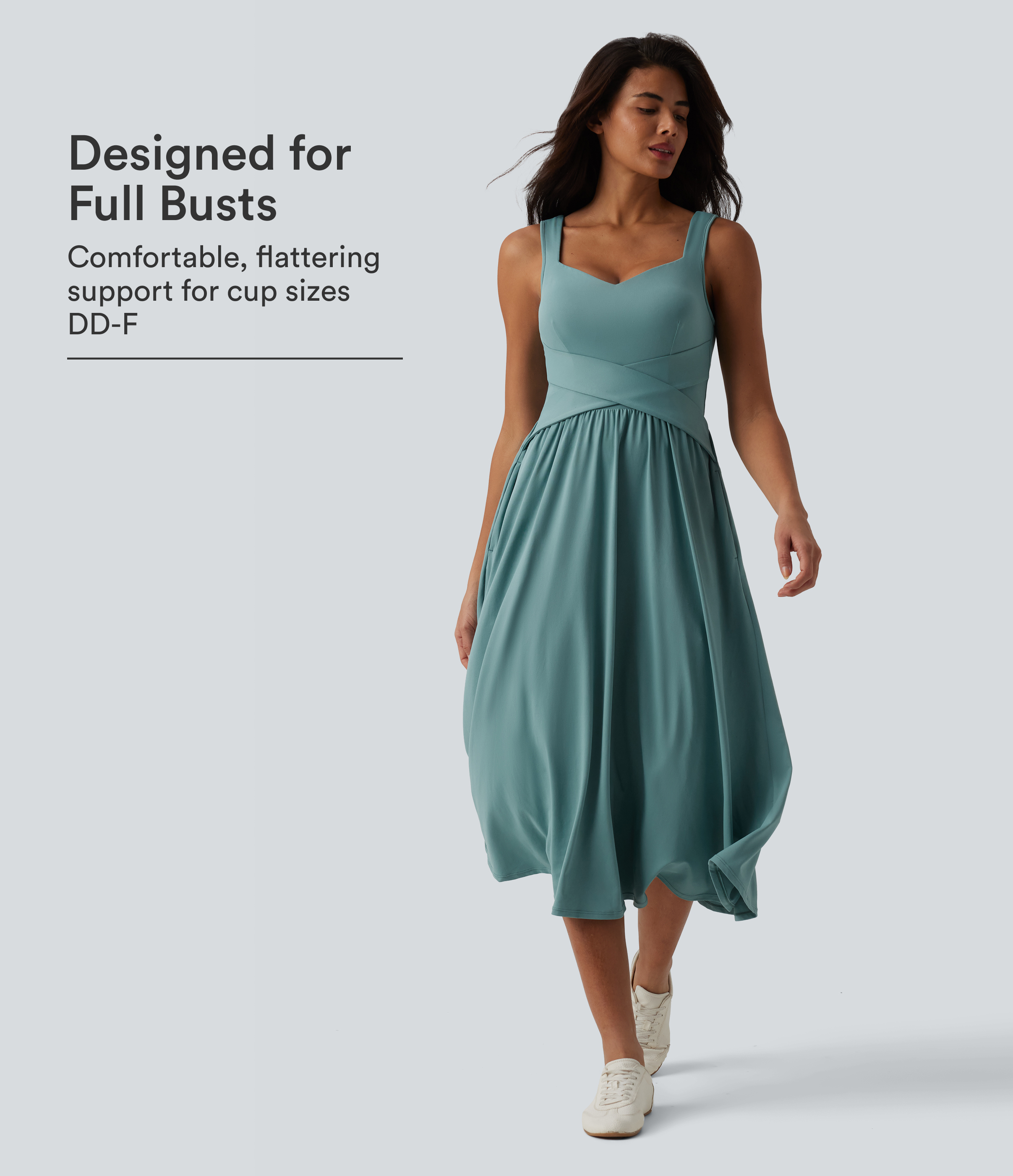 Sleeveless Crossover Flowy Midi Casual Dress with Pockets E-G