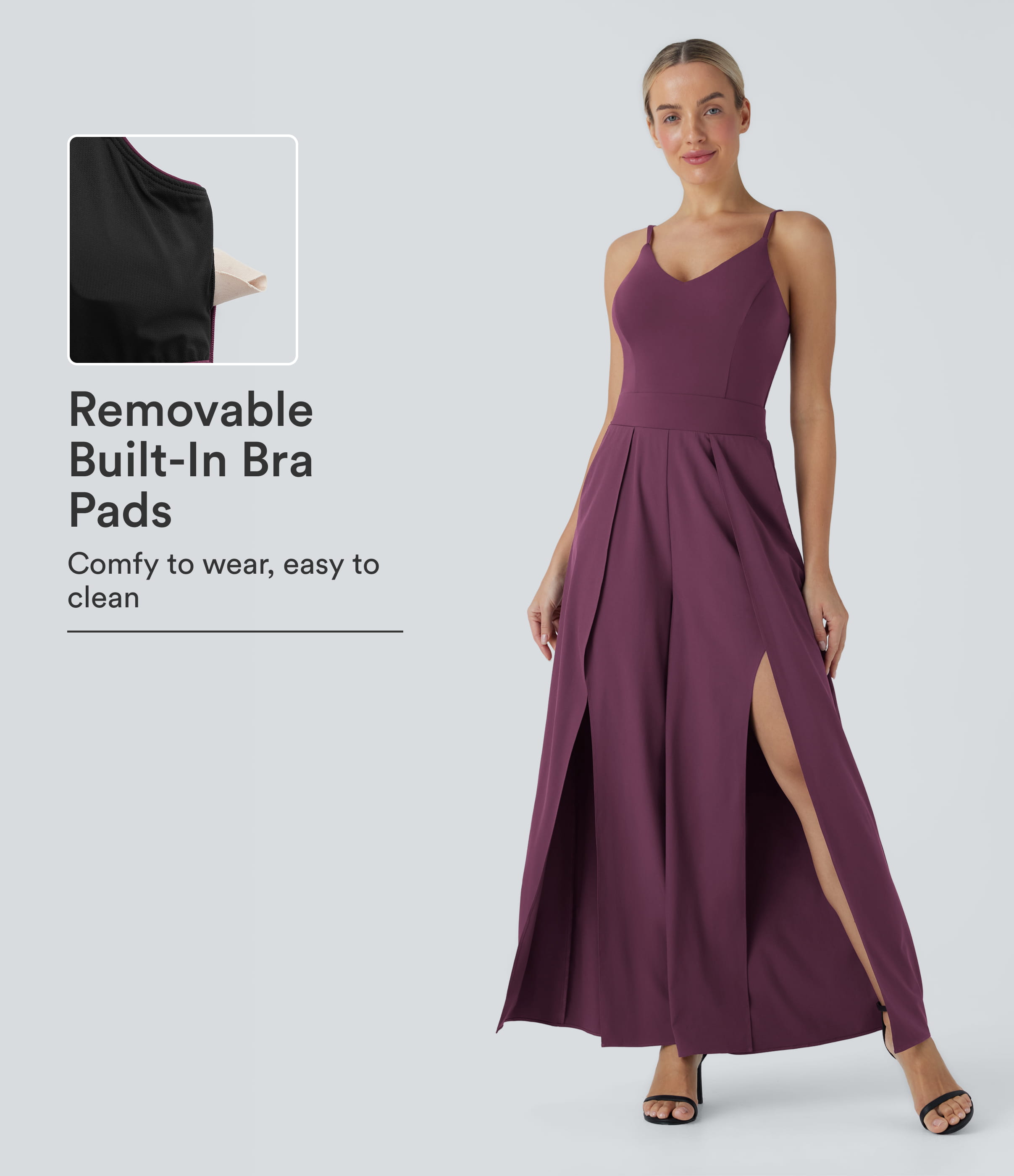 Amaranth Breezeful™ Wide Leg Quick Dry Casual Jumpsuit with Pockets / 1