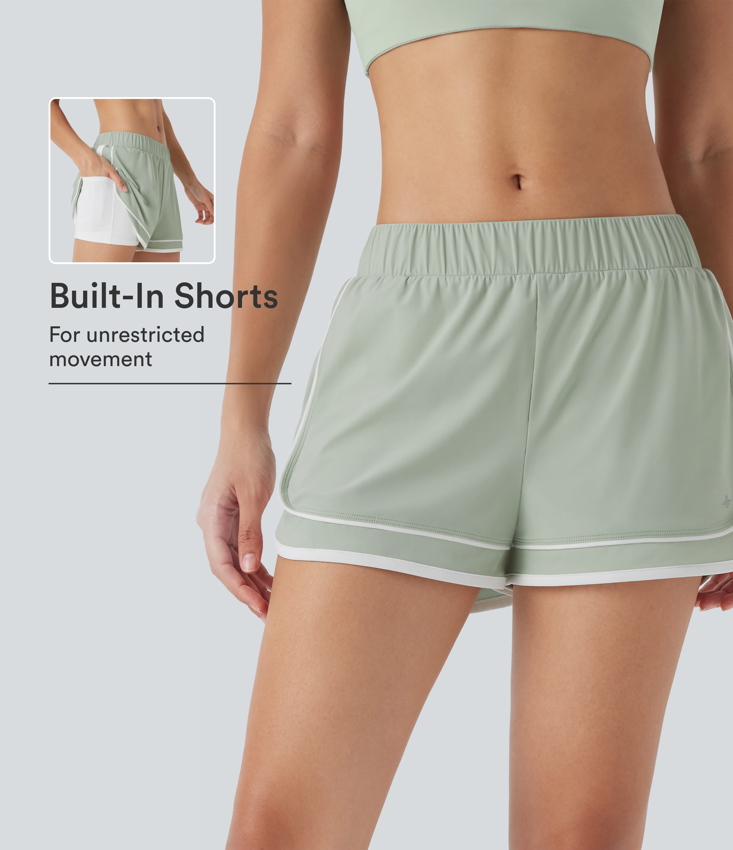Low Rise Color Block Curved Hem 2-in-1 Cool Touch Quick Dry Running Shorts with Pocket