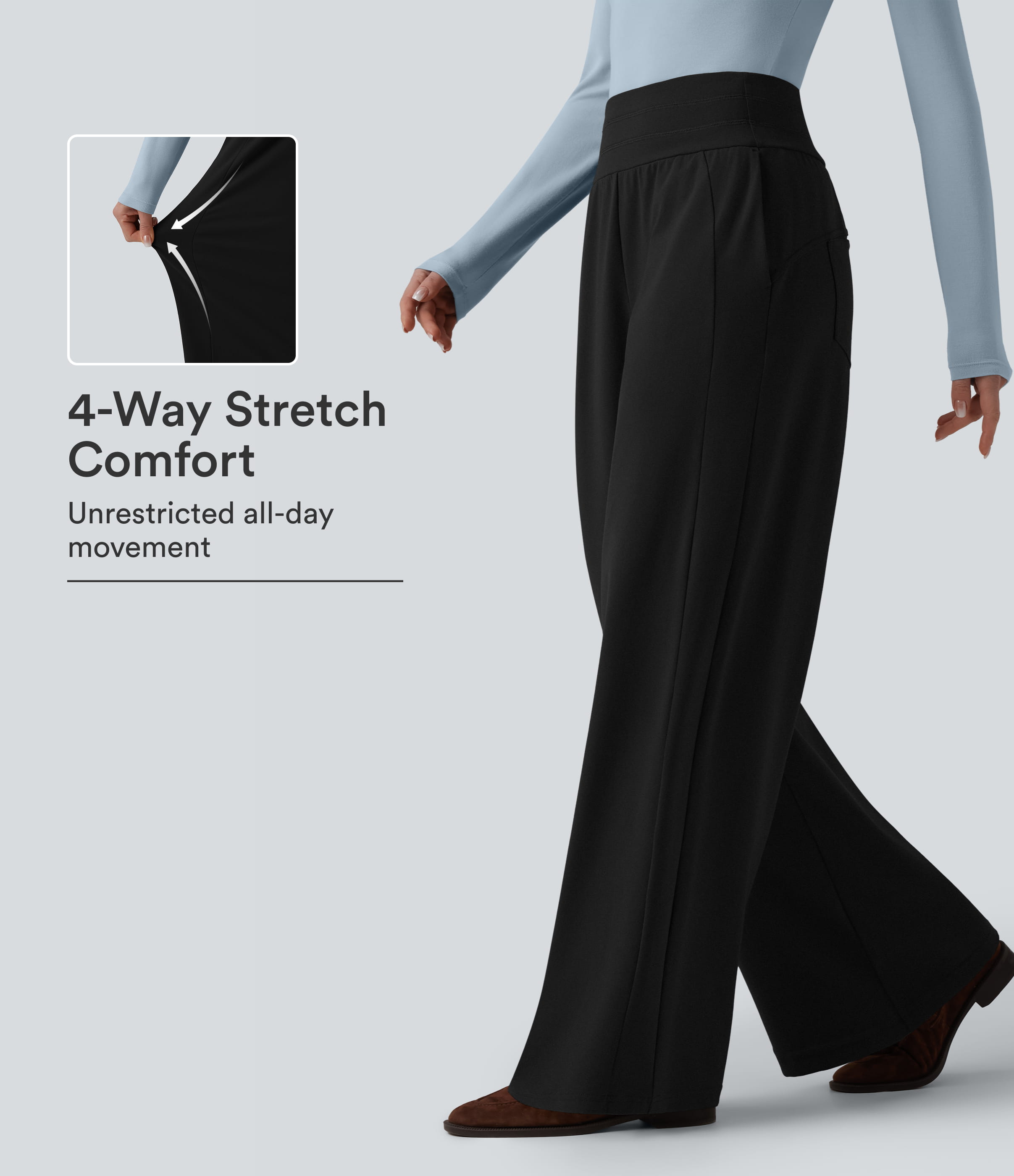 Lässige Hose mit hohem Bund, mehreren Taschen und weitem Bein