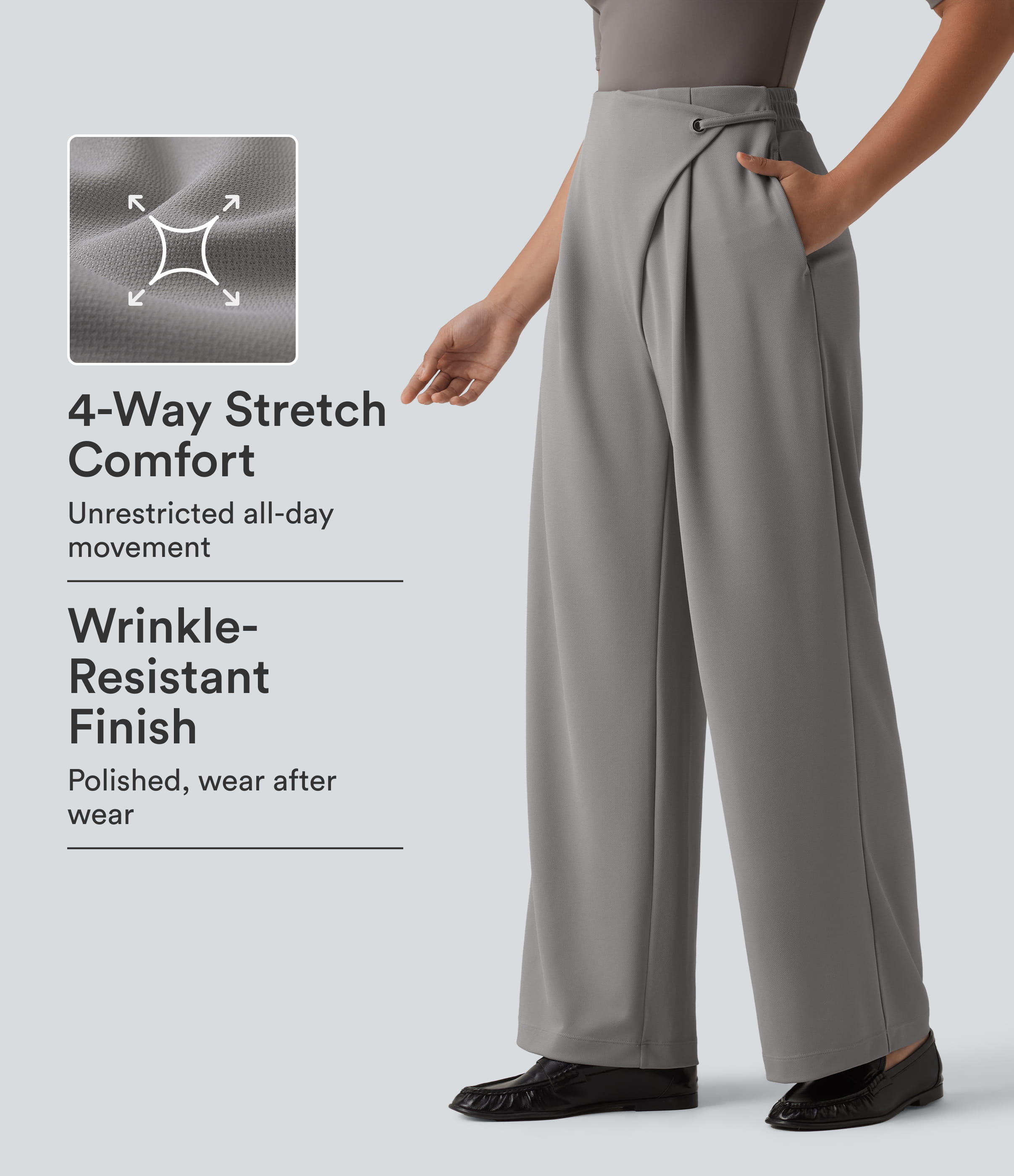 Halara Flex™ asymmetrische, hochgeschnittene, gerade geschnittene Crepe-Arbeitshose mit Taschen
