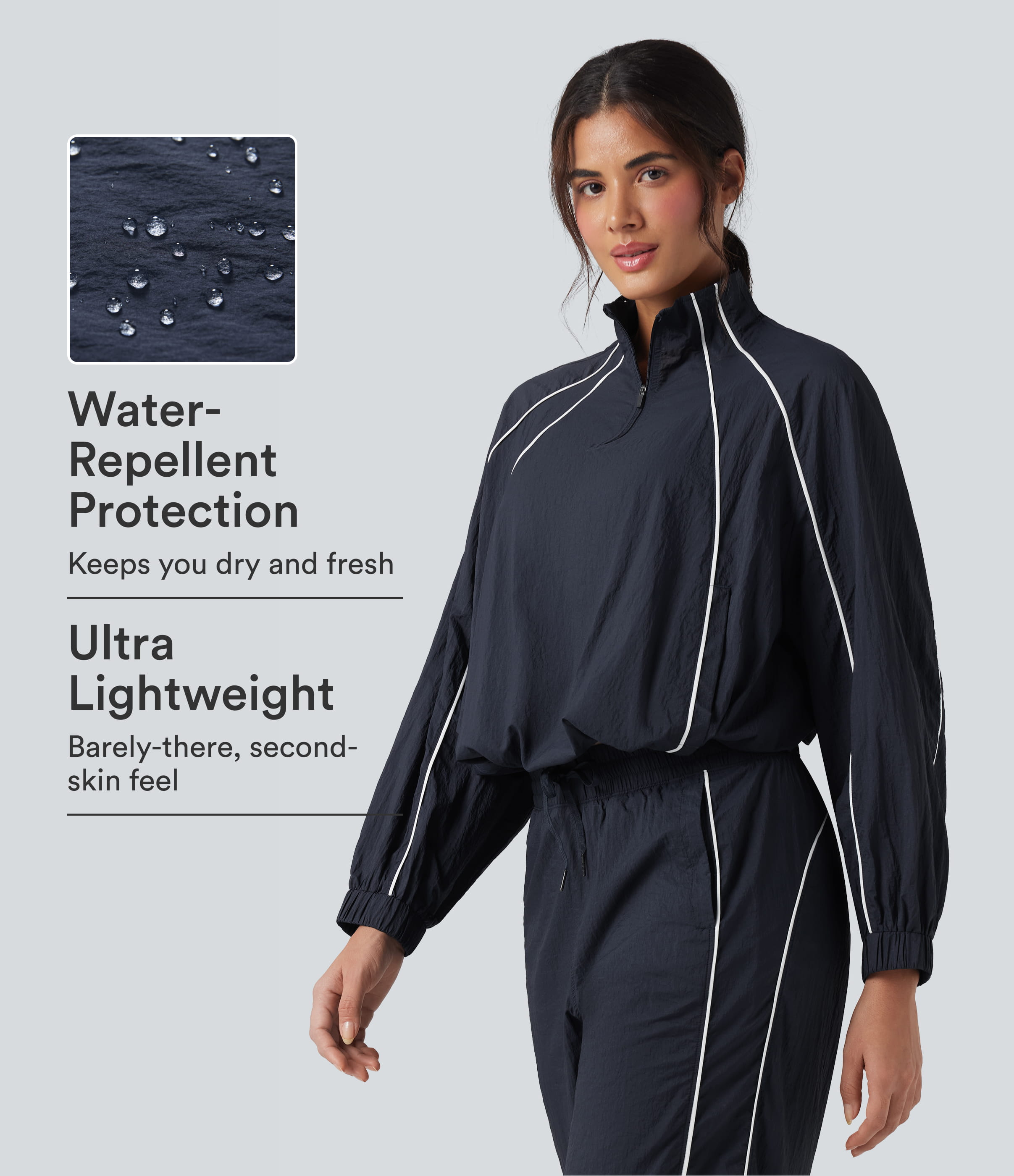 Leichte, strapazierfähige, wasserabweisende Farbblocke Windbreaker-Jacke mit halbem Reißverschluss für Wanderungen in Oversized-Passform