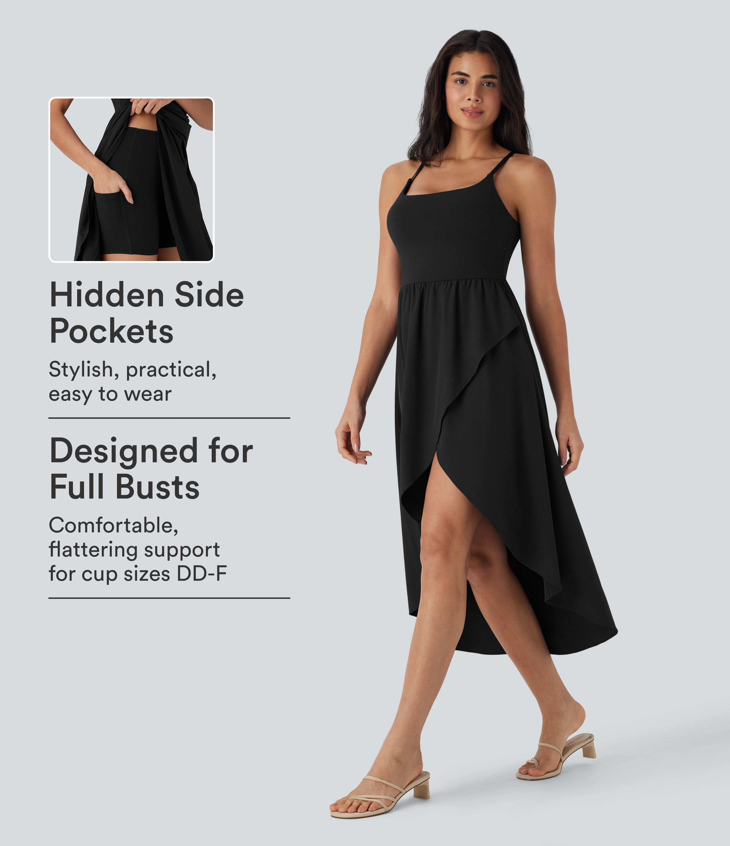 Breezeful™ High Low 2-Piece Flowy Midi Quick Dry Casual Dress with Pocket DD-F Cups