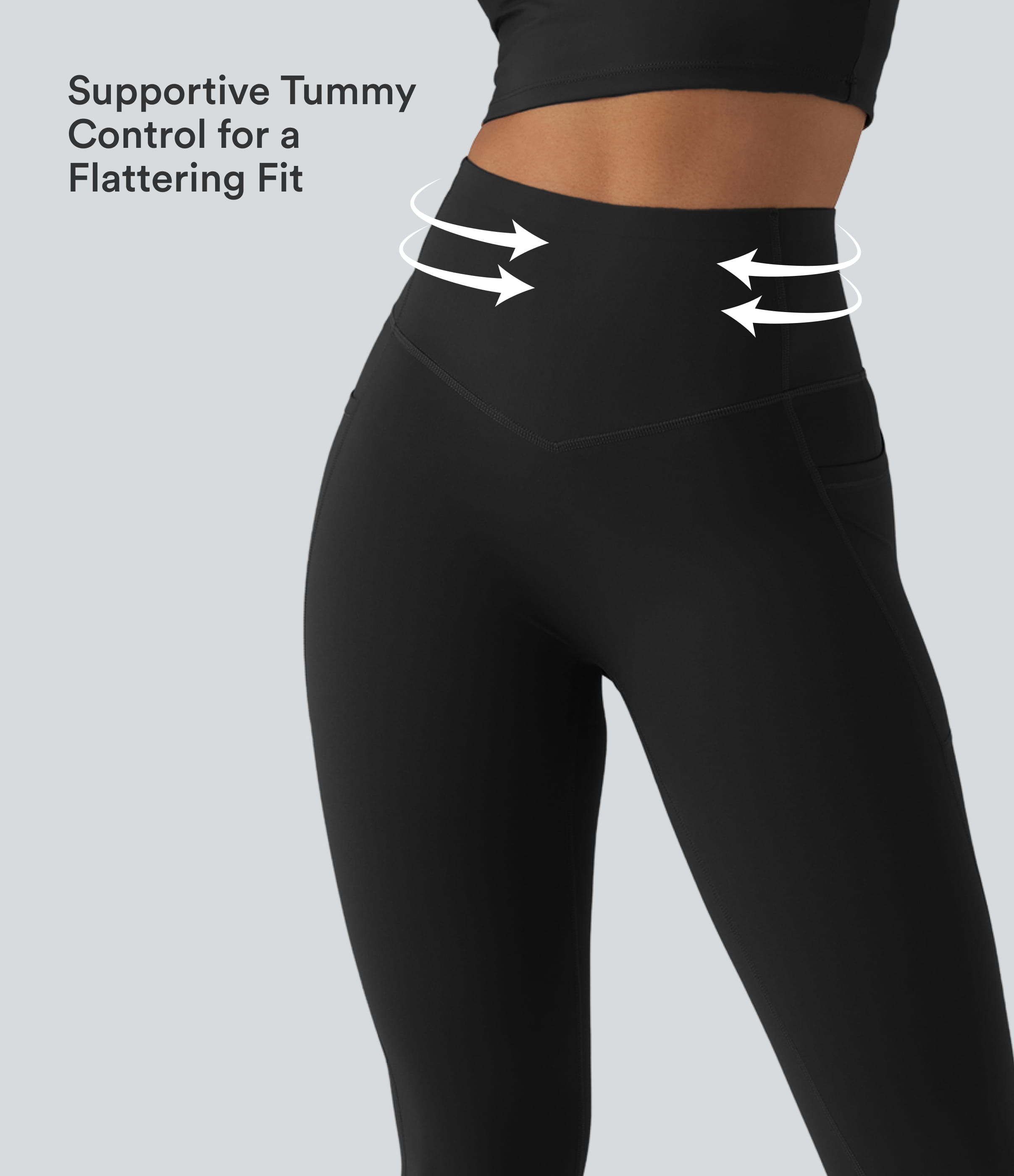 Crna Halara UltraSculpt™ joga tajice s visokim strukom, koje podižu stražnjicu, oblikuju trbuh, bootcut kroj, s džepovima / 2