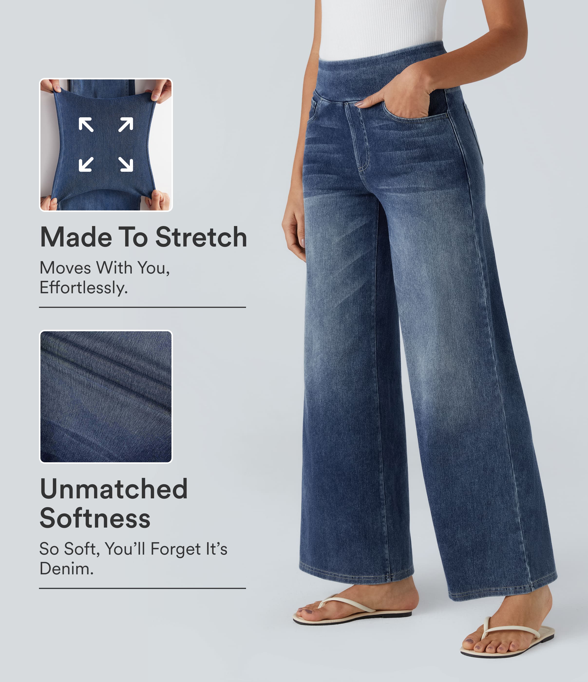 Halara Flex™ High Waisted Pockets Baggy Wide Leg Washed Casual Jeans