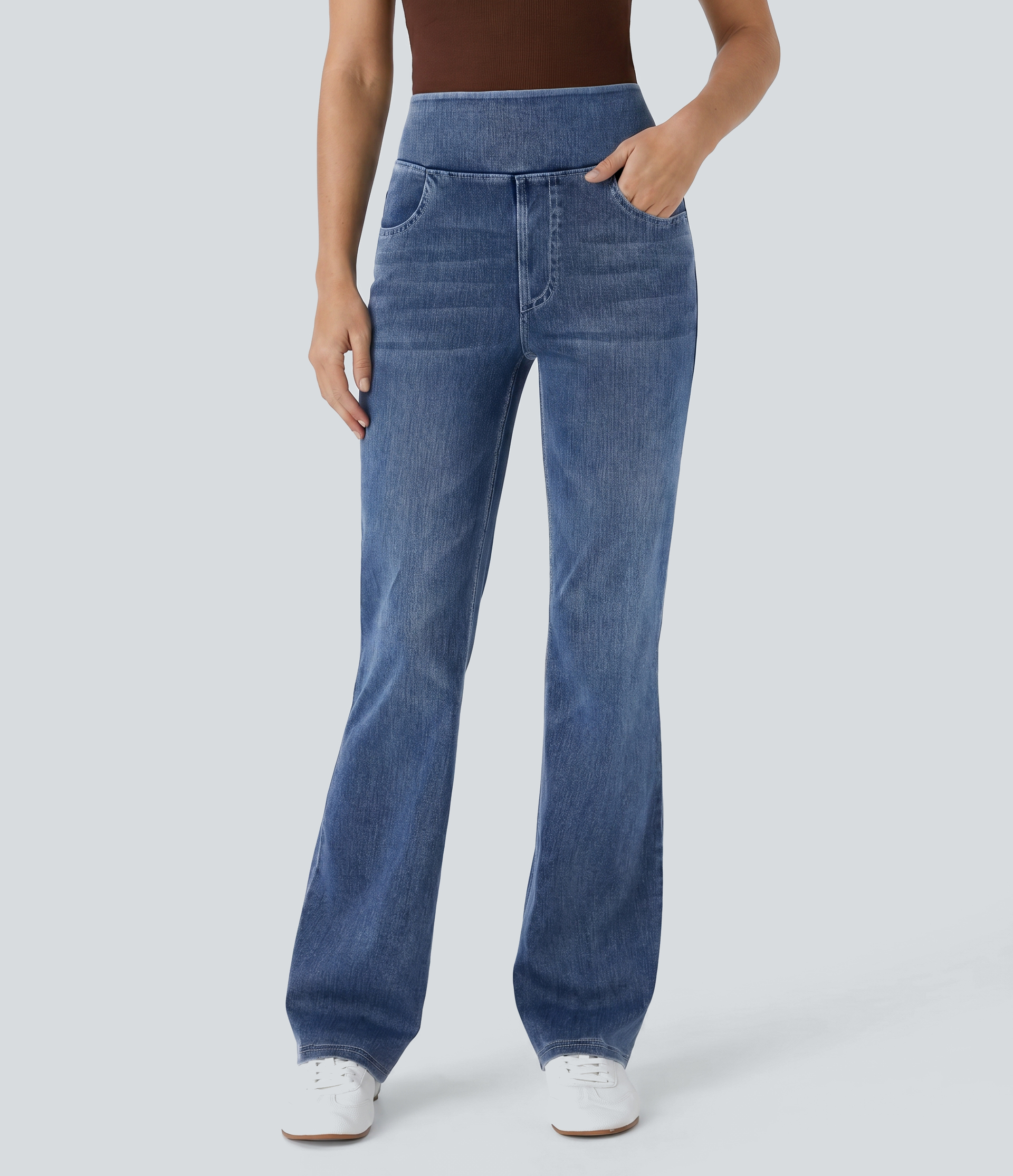 Halara Flex™ High Waisted Pockets Washed Casual Bootcut Jeans