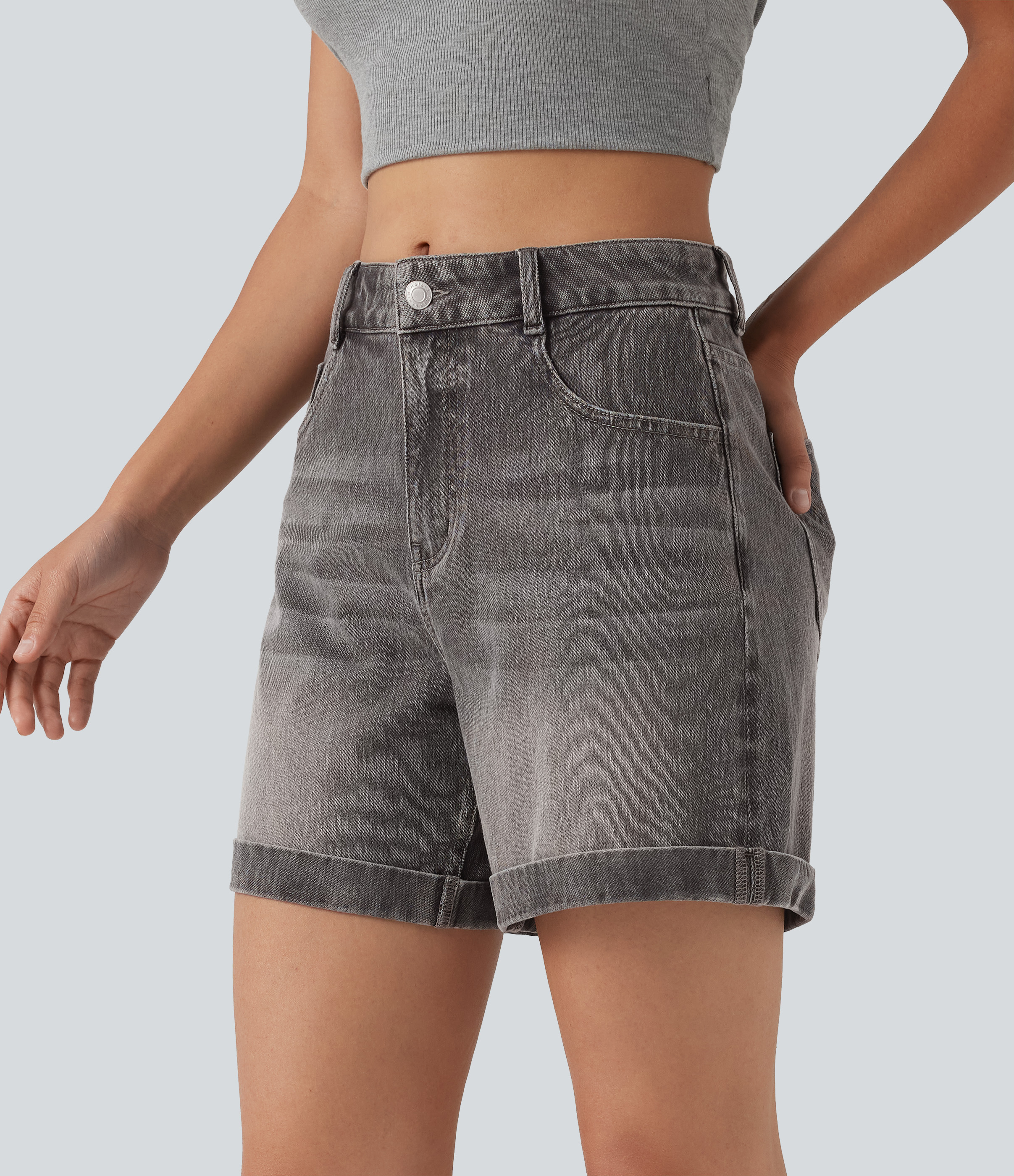 Halara Flex™ Mid Rise Rolled Hem Denim Casual Shorts 5'' with Pockets