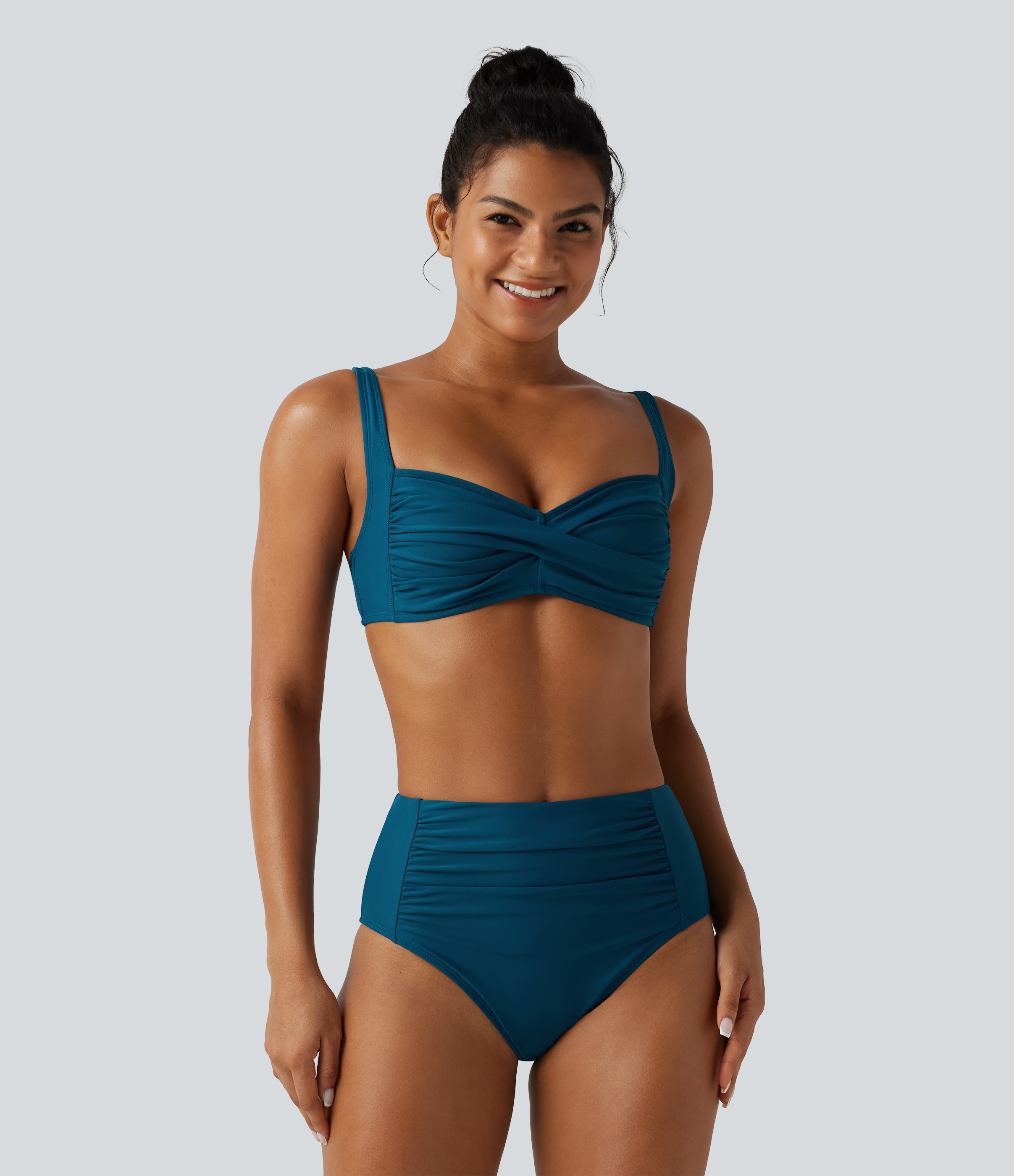 Adjustable Straps Twisted Ruched Built-in Bra Push-Up Tummy Control Bikini Set