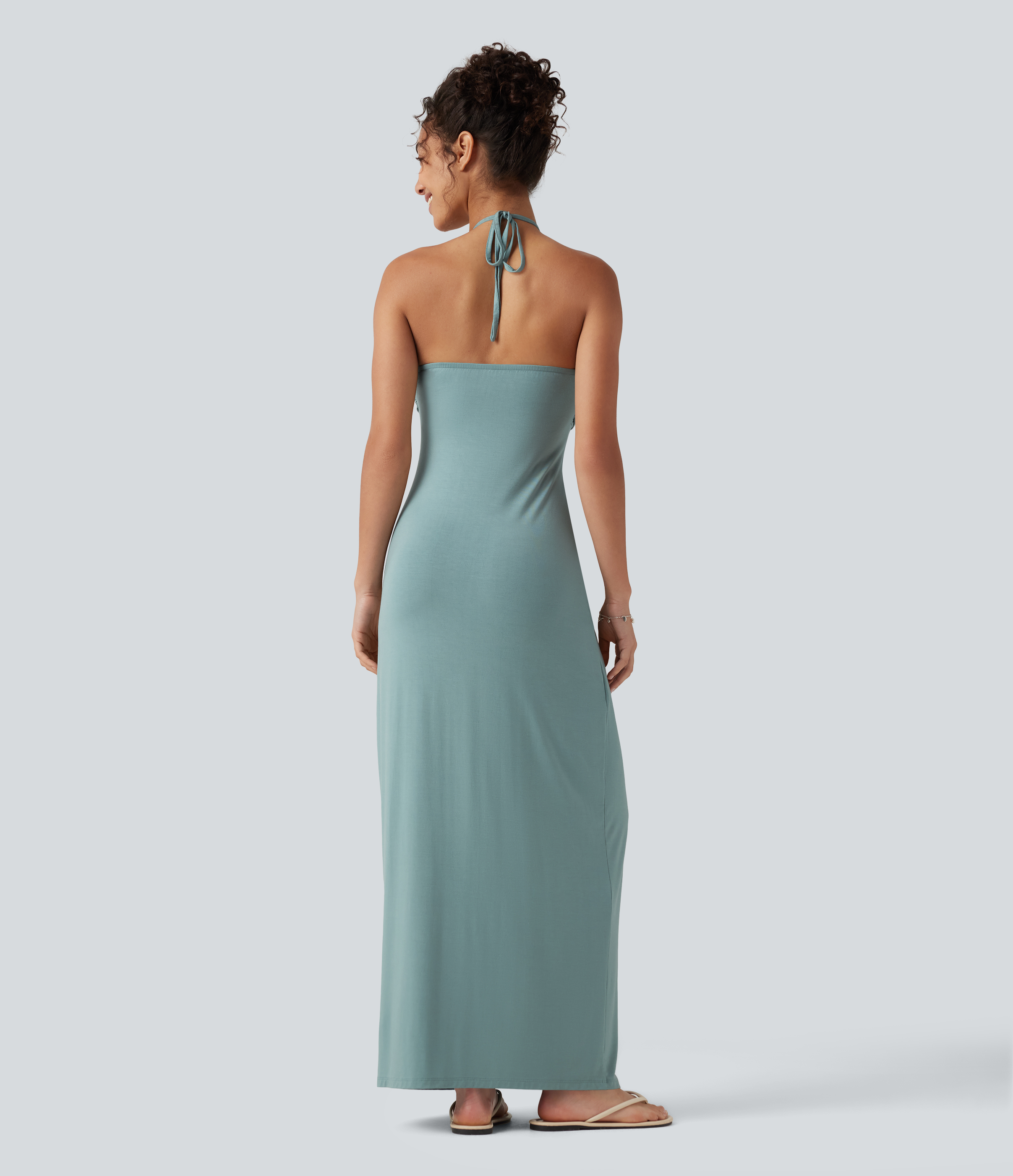 athleta sizzle halter dress Athleta Sizzle Yoga Gray Halter Dress