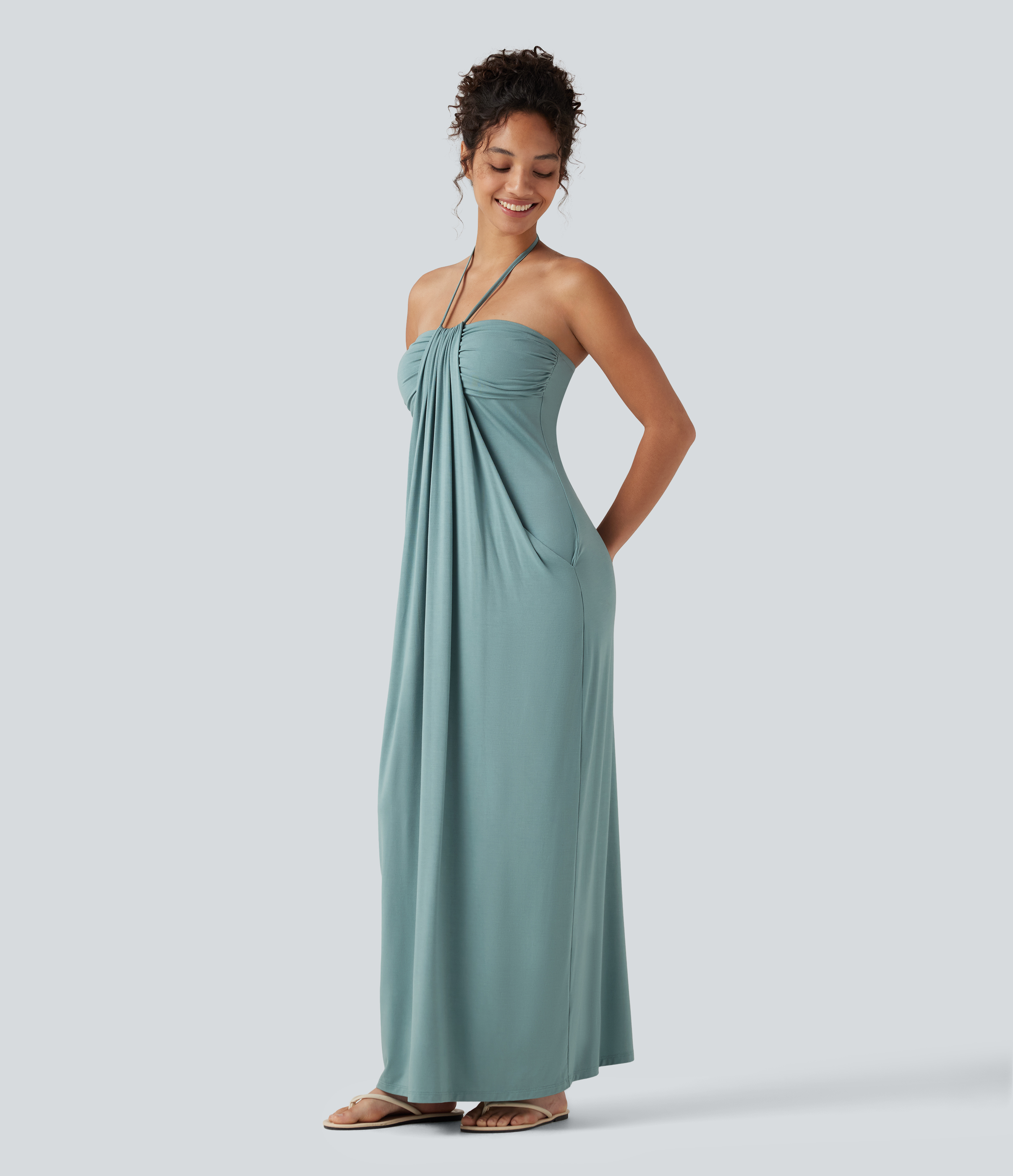 Aquifer Halter Tie Back Built-in Bra Maxi Dress with Pockets / 2