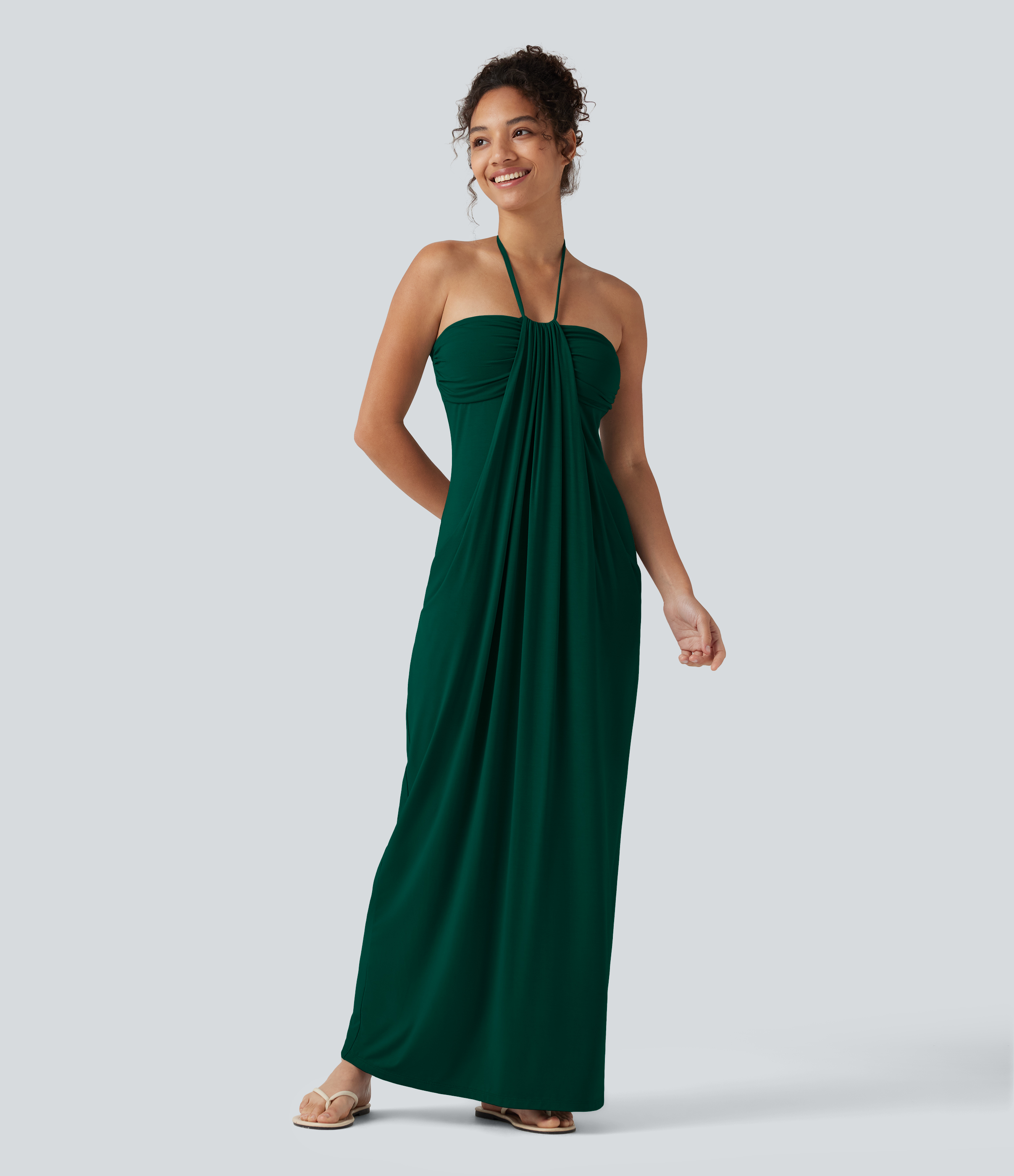 Neckholder-Maxikleid mit Rückenbindung, integriertem BH und Taschen