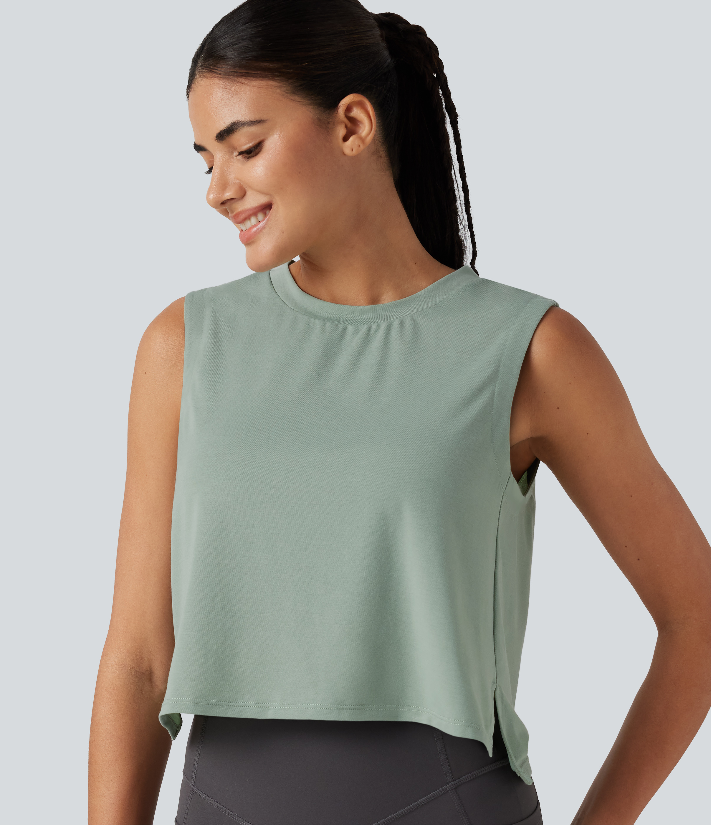 Round Neck High Low Quick Dry Workout Tank Top