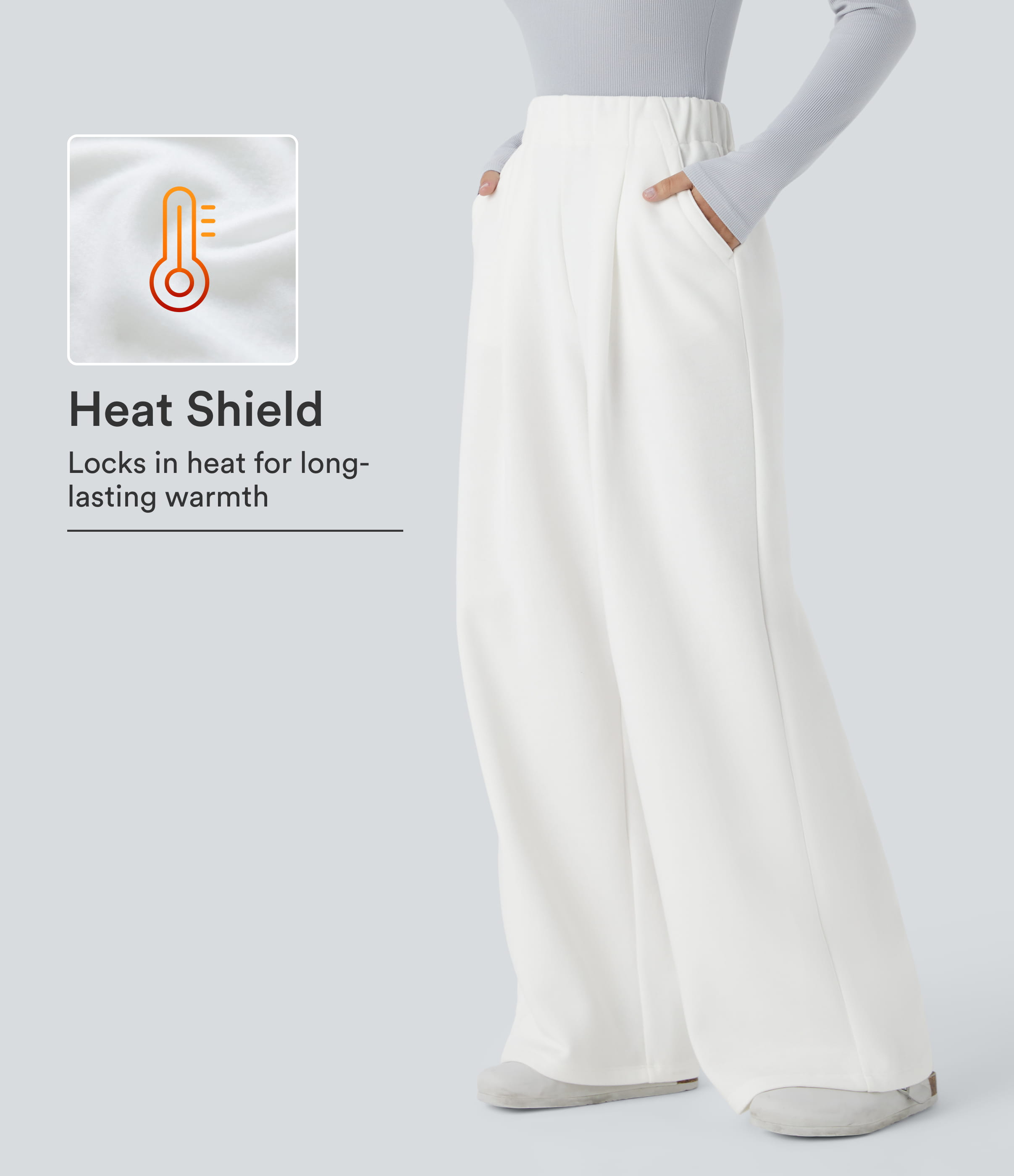 High Waisted Pocket Wide Leg Fleece Casual Pants