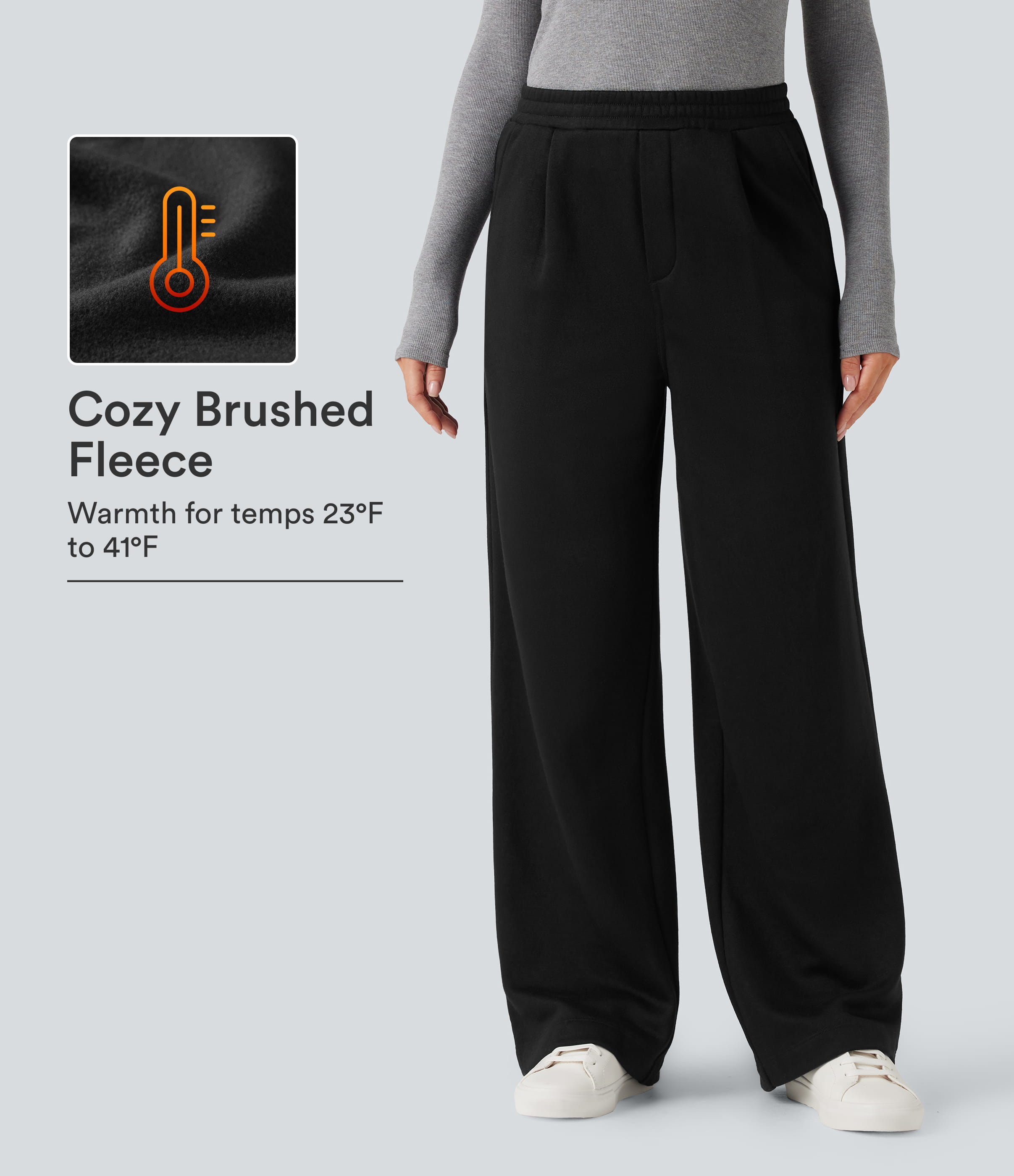 High Waisted Straight Leg Fleece Work Pants with Pockets