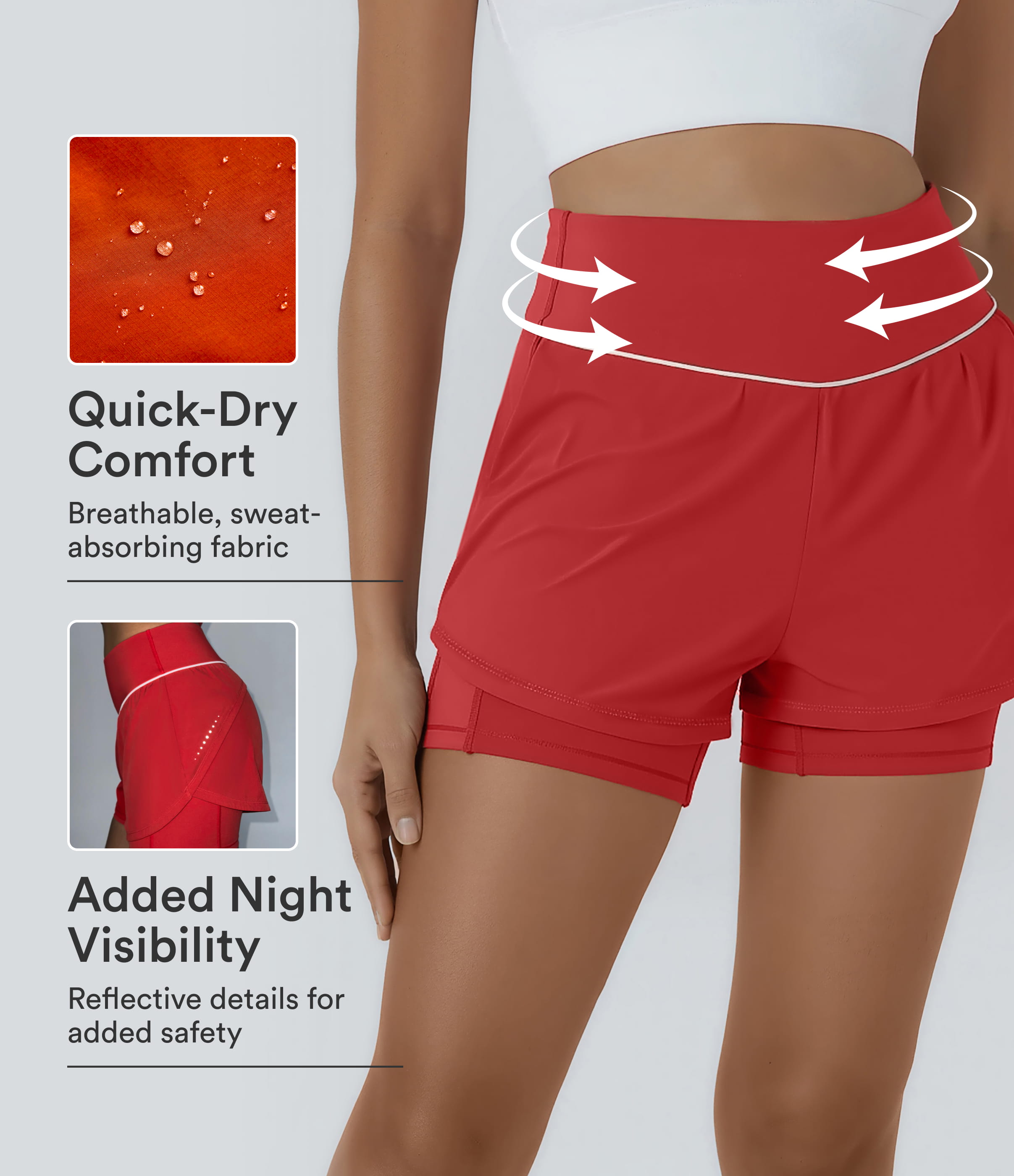 Breezeful™ Reflective Mid Rise Tummy Control 2-in-1 Quick Dry Running Shorts 5'' with Pockets