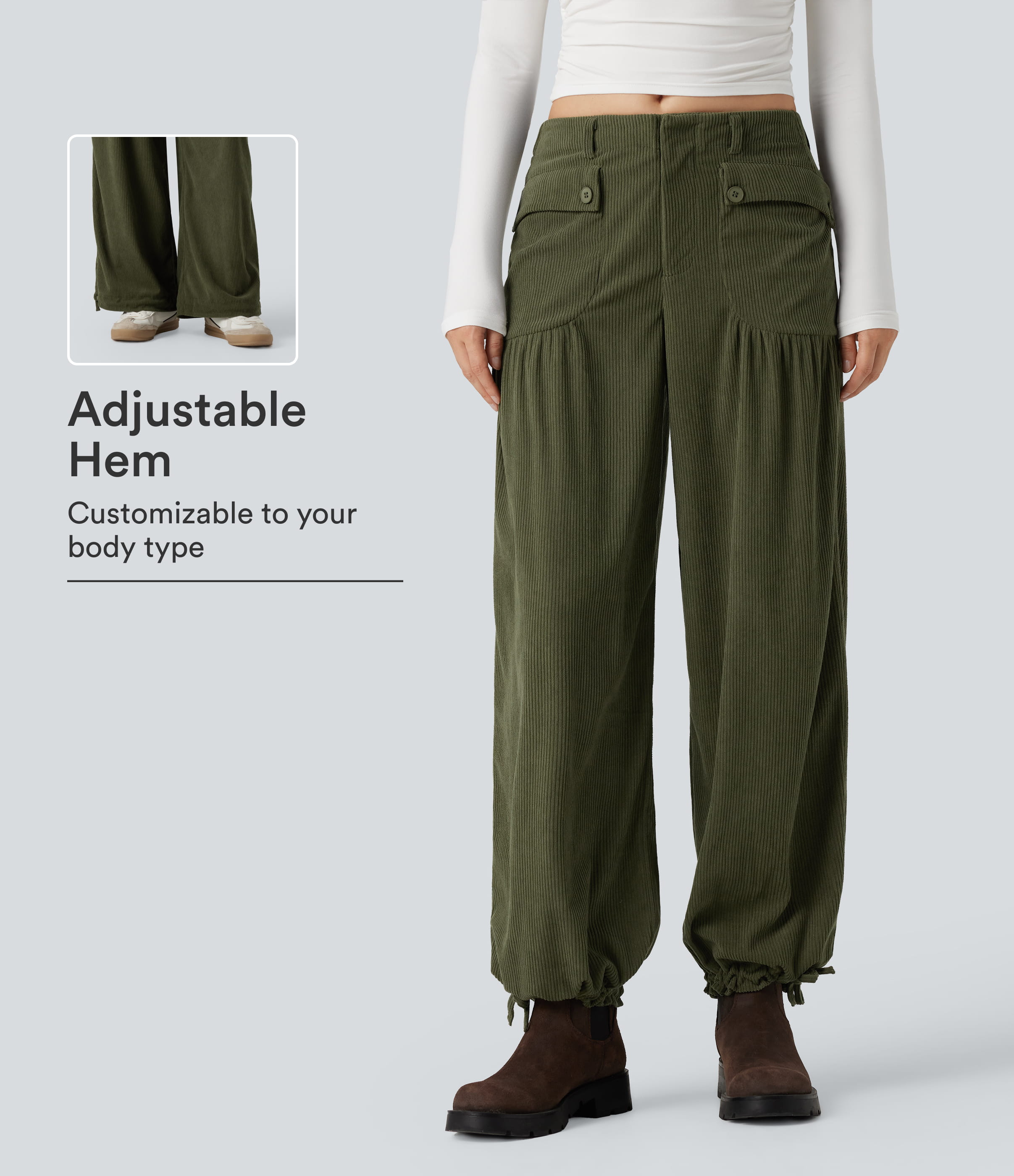Lässige Kordhose mit mittlerer Bundhöhe, weitem Bein und Taschen
