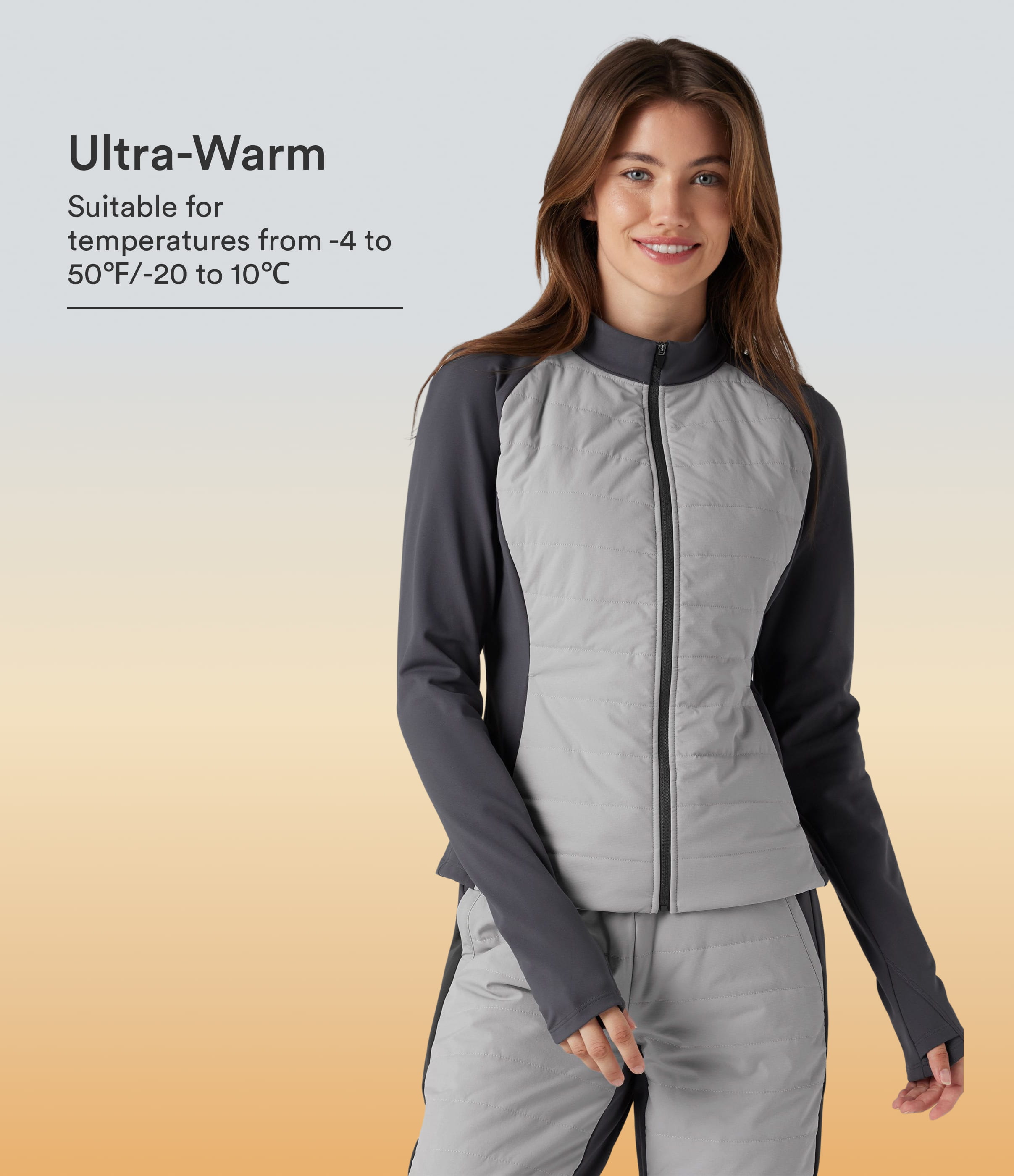 Stand Collar Thumb Holes Color Block Fleece Slim Hiking Quilted Jacket with Pockets
