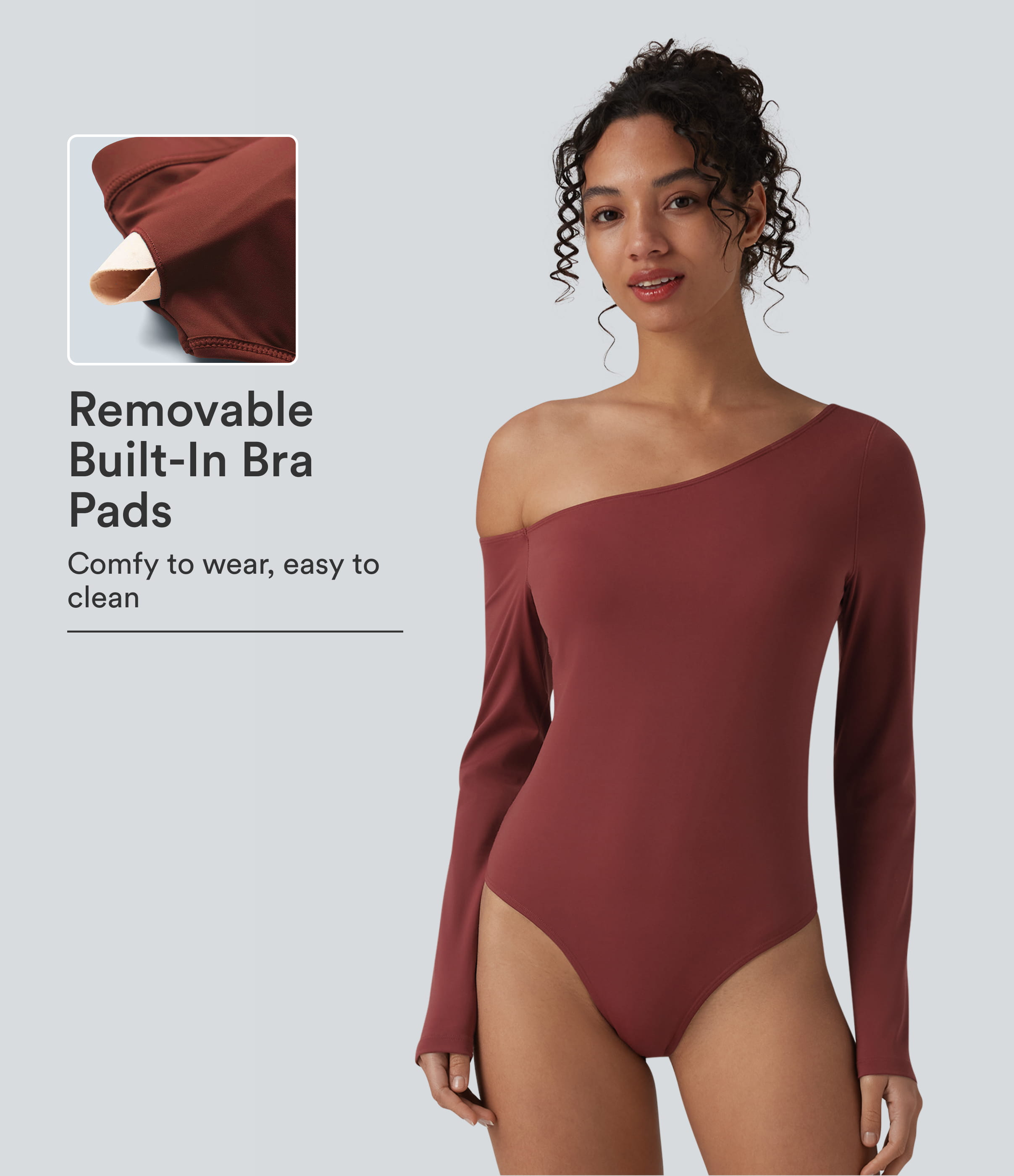 SoftlyZero™ Airy One Shoulder Long Sleeve Built-in Bra Cool Touch Casual Bodysuit