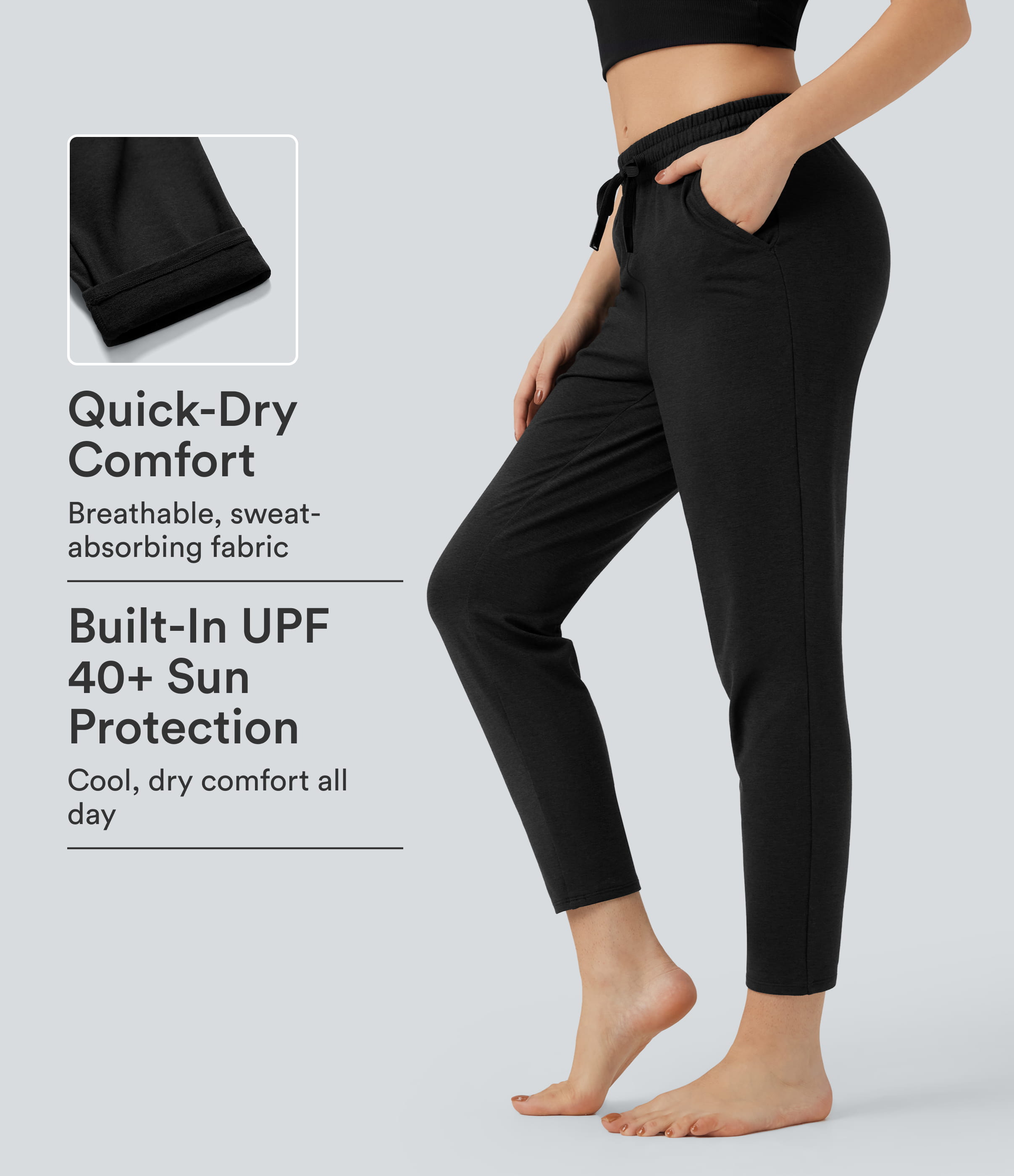 Pantalones lounge de tiro medio con cordón, de secado rápido, en tejido jaspeado, con bolsillos - UPF40+