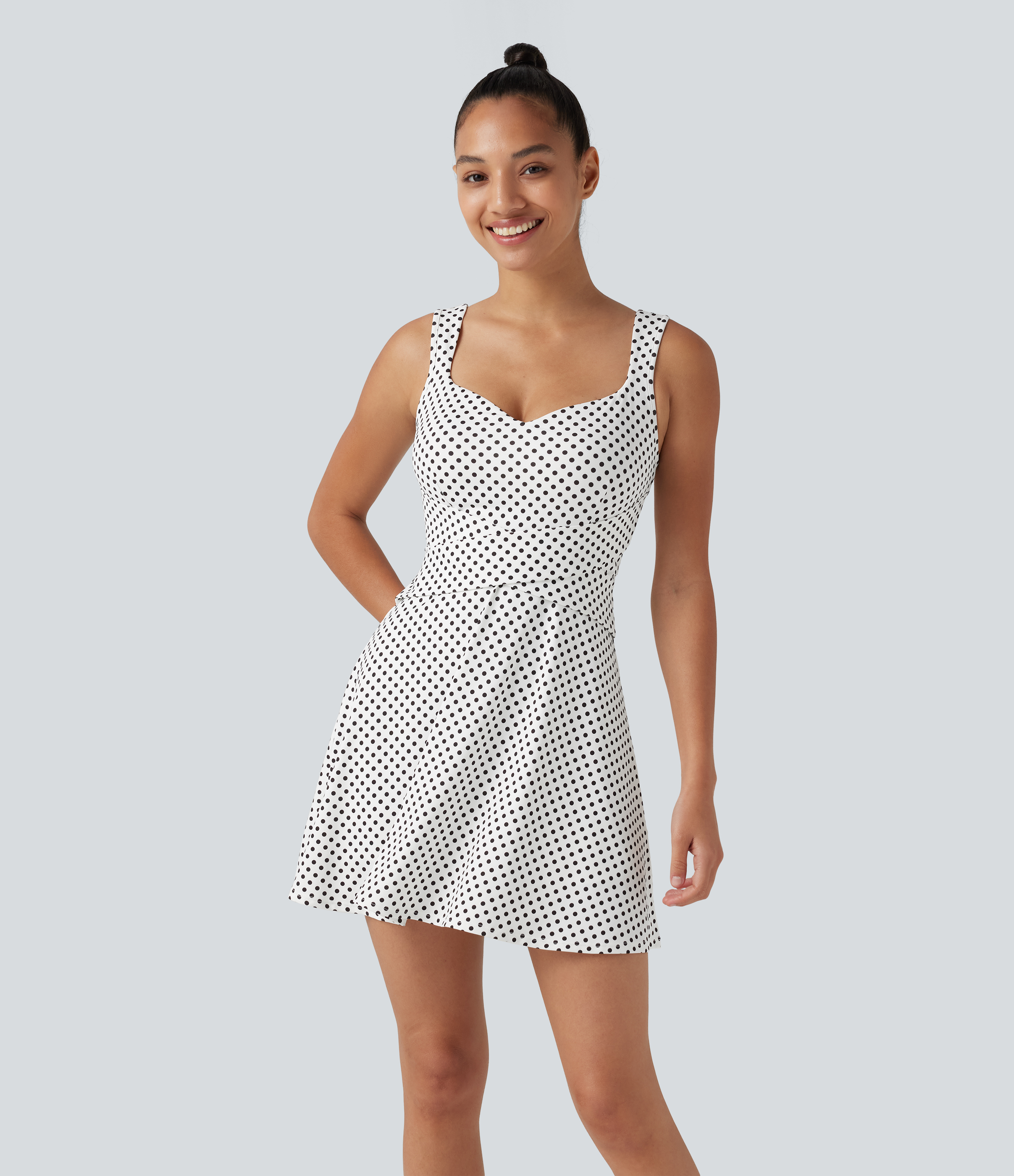 Built-in Bra 2-in-1 Polka Dot Mini Tennis Active Dress with Pockets-Easy Peezy Edition