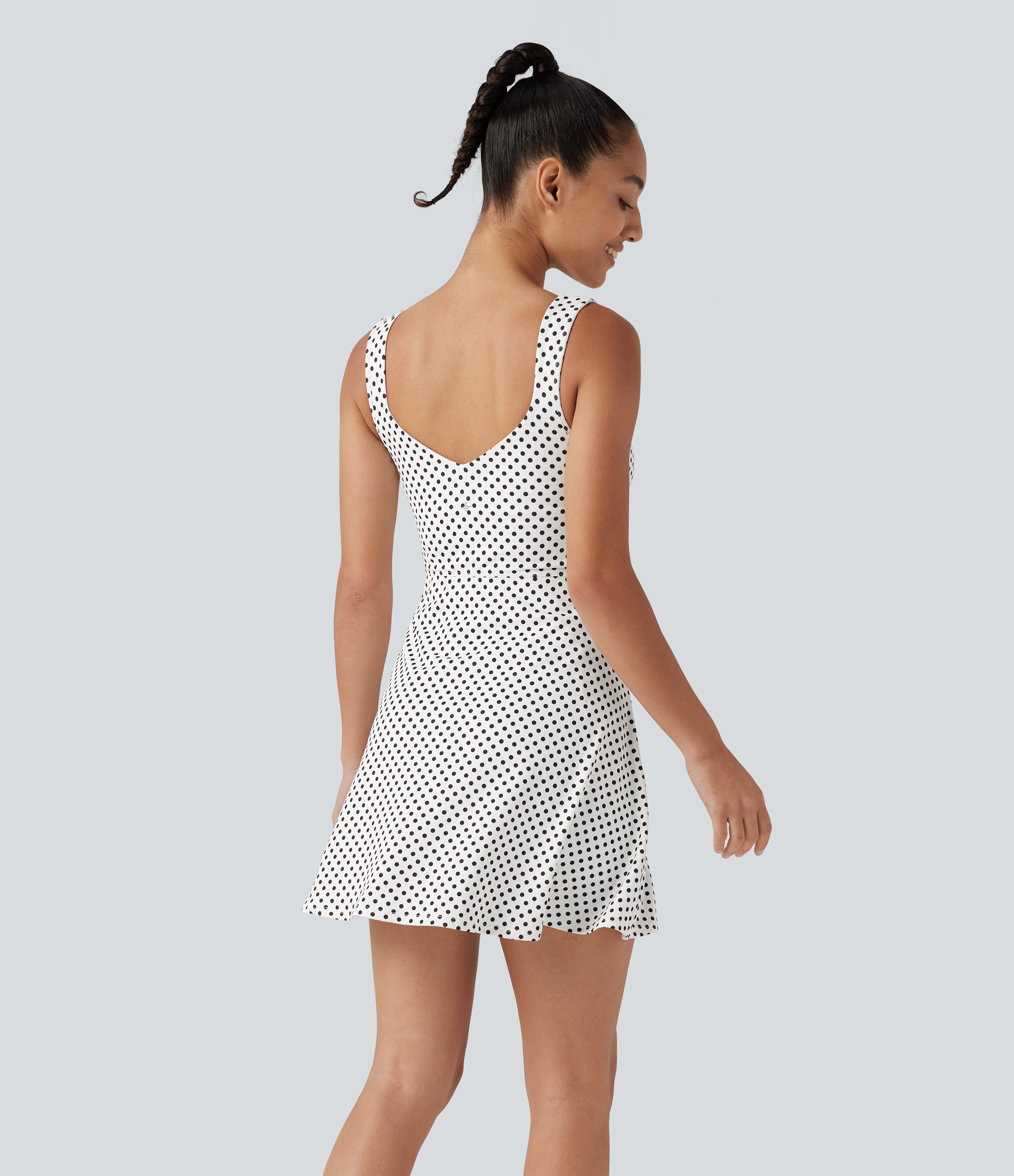 Snow Dots Built-in Bra 2-in-1 Polka Dot Mini Tennis Active Dress with Pockets-Easy Peezy Edition / 2