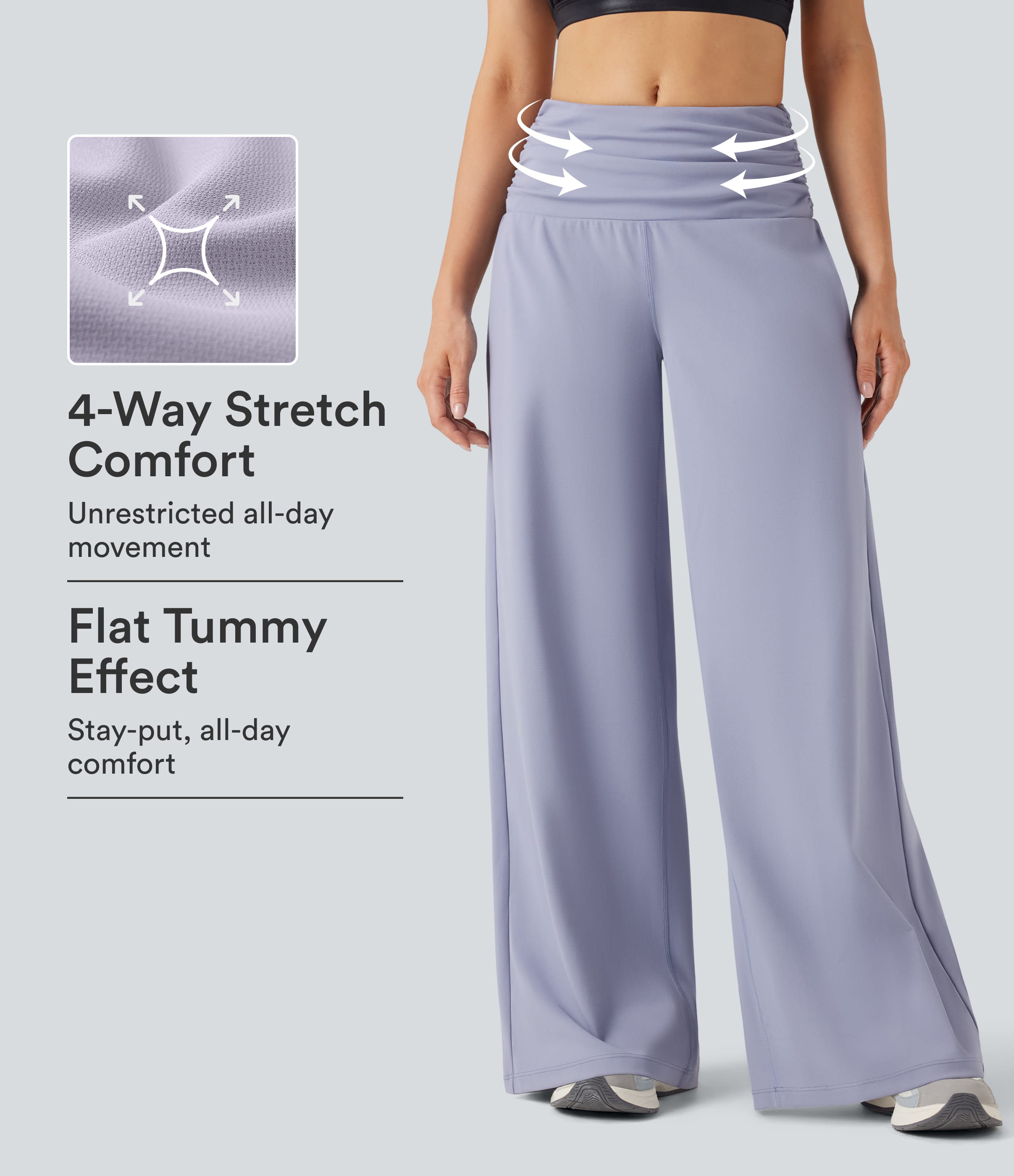DayStretch Low Rise Tummy Control Ruched Wide Leg Dance Pants with Pockets