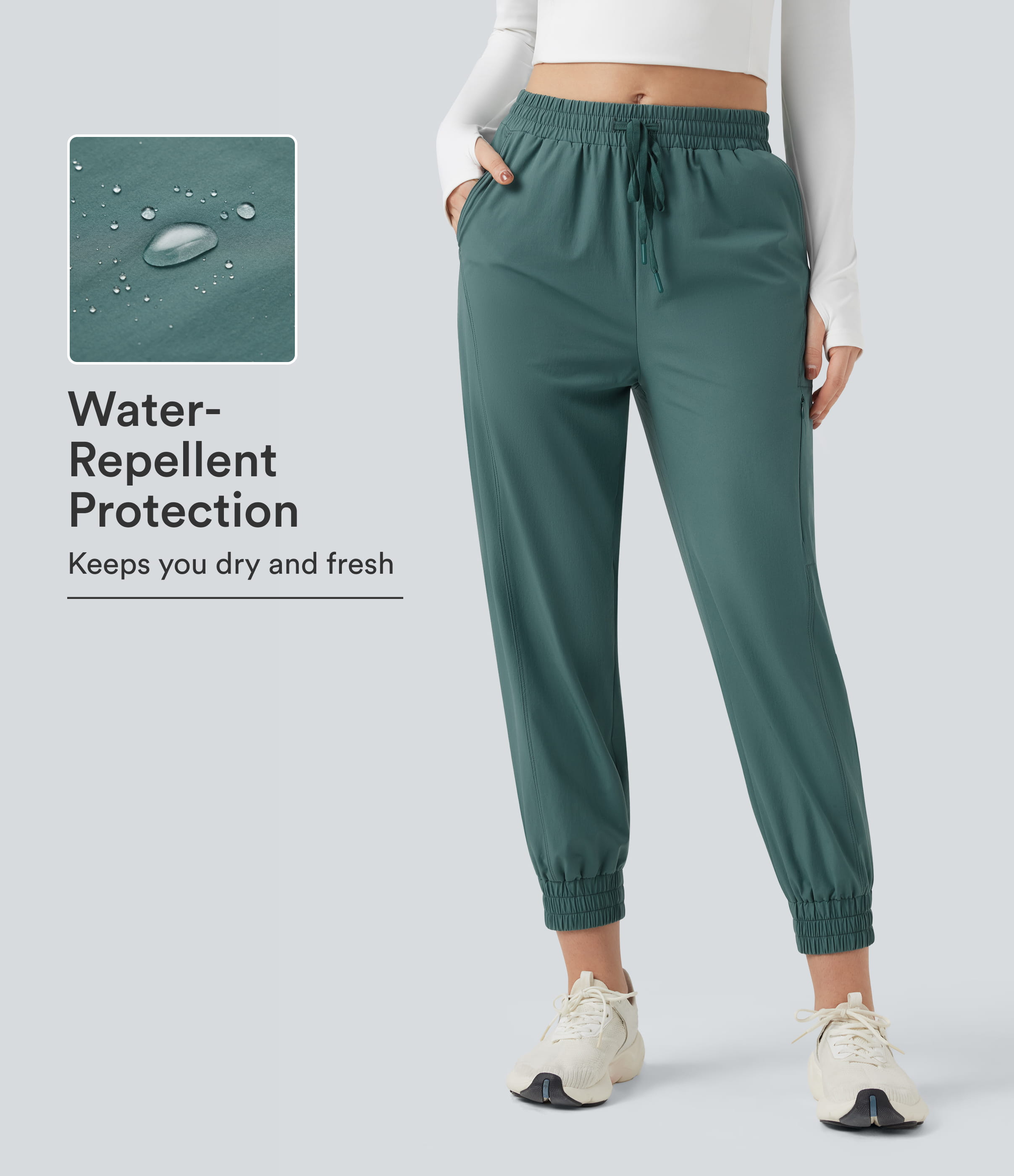 Water Repellent Wear-Resistant Mid Rise Drawstring Hiking Joggers with Pockets