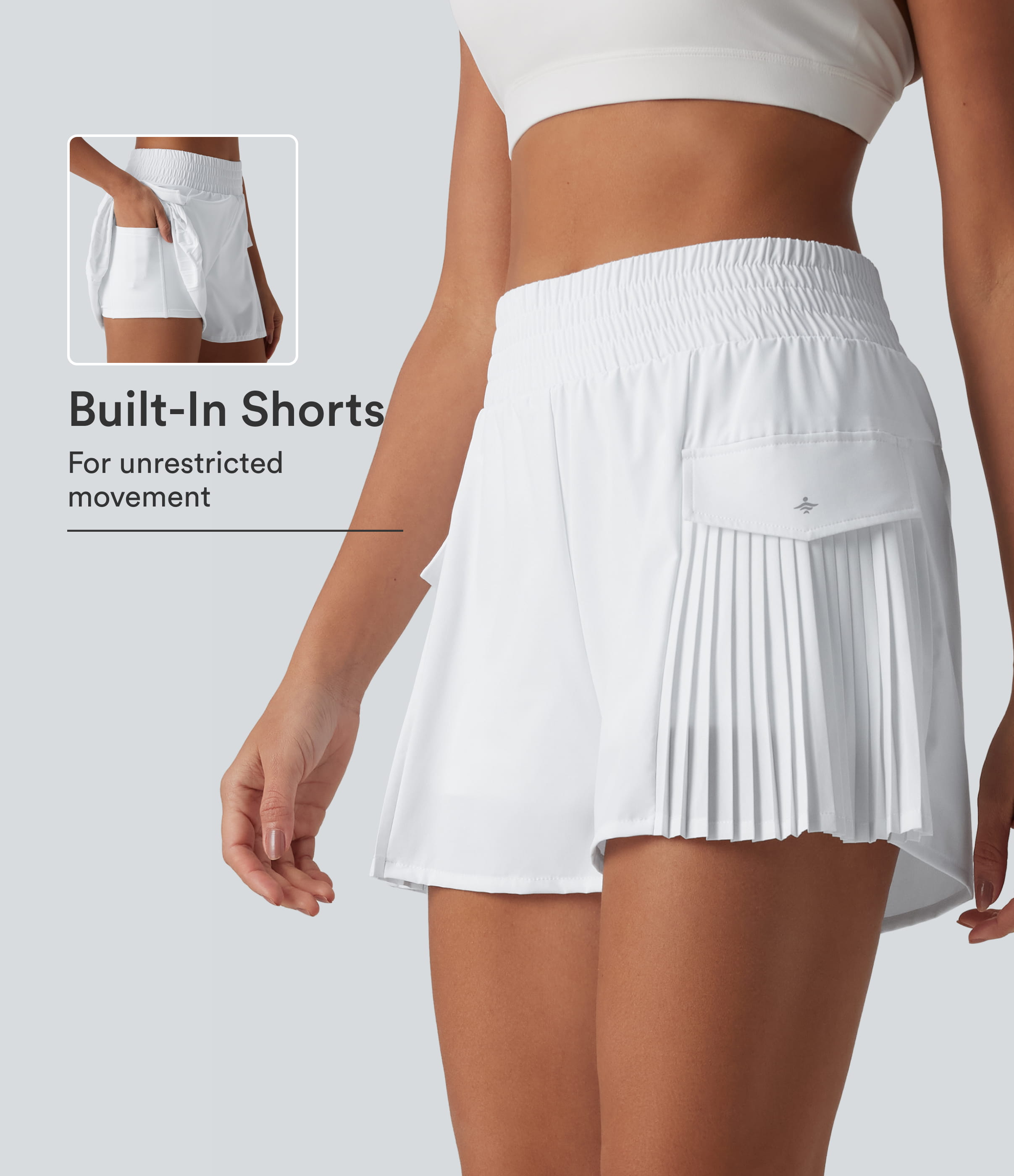 Breezeful™ High Waisted Pleated 2-in-1 Quick Dry Hiking Baggy Shorts with Pockets